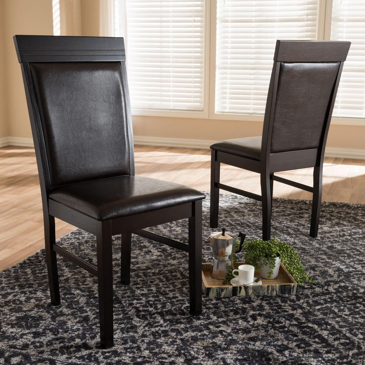 Thea Modern and Contemporary Dark Brown Faux Leather Upholstered Dining Chair (Set of 2)