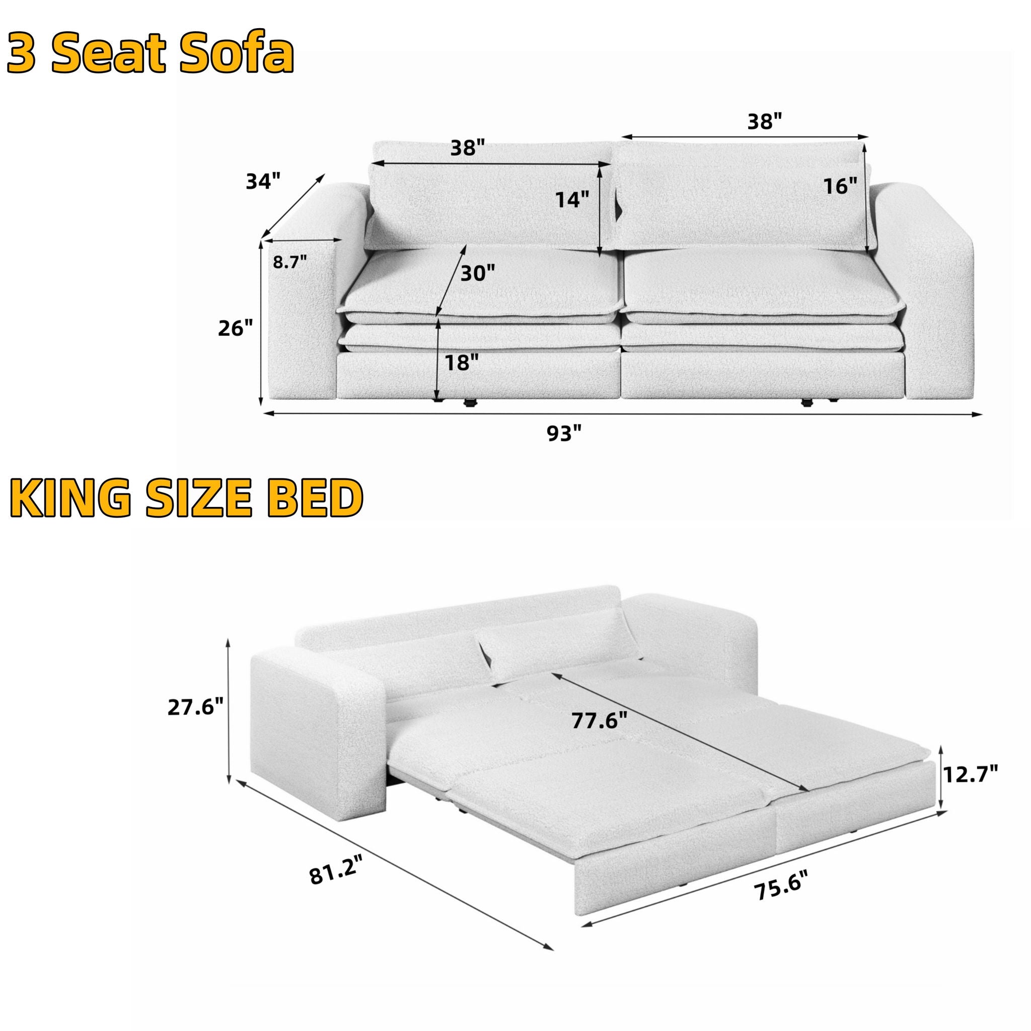 King Size Sleeper Pull Out Sofa Bed, 3 In 1 Convertible Chaise Lounge With 2 Pillows For Living Room - Camel