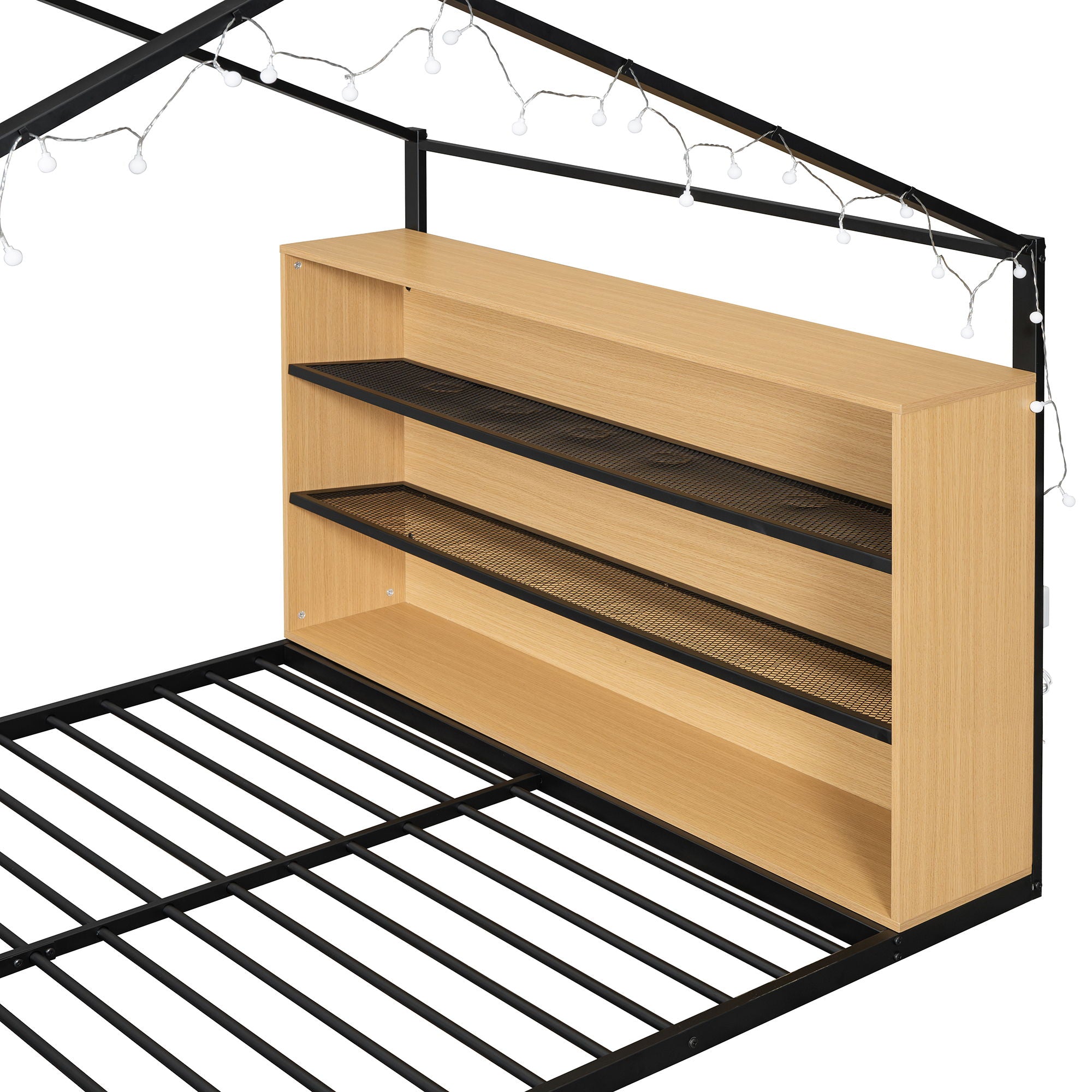 Bed House Frame With Shelves And Lights