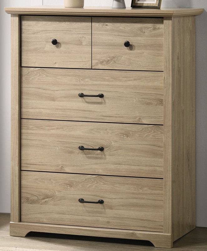 Elara 32"W Light Oak Finish 4-Drawer Chest with Black Handles