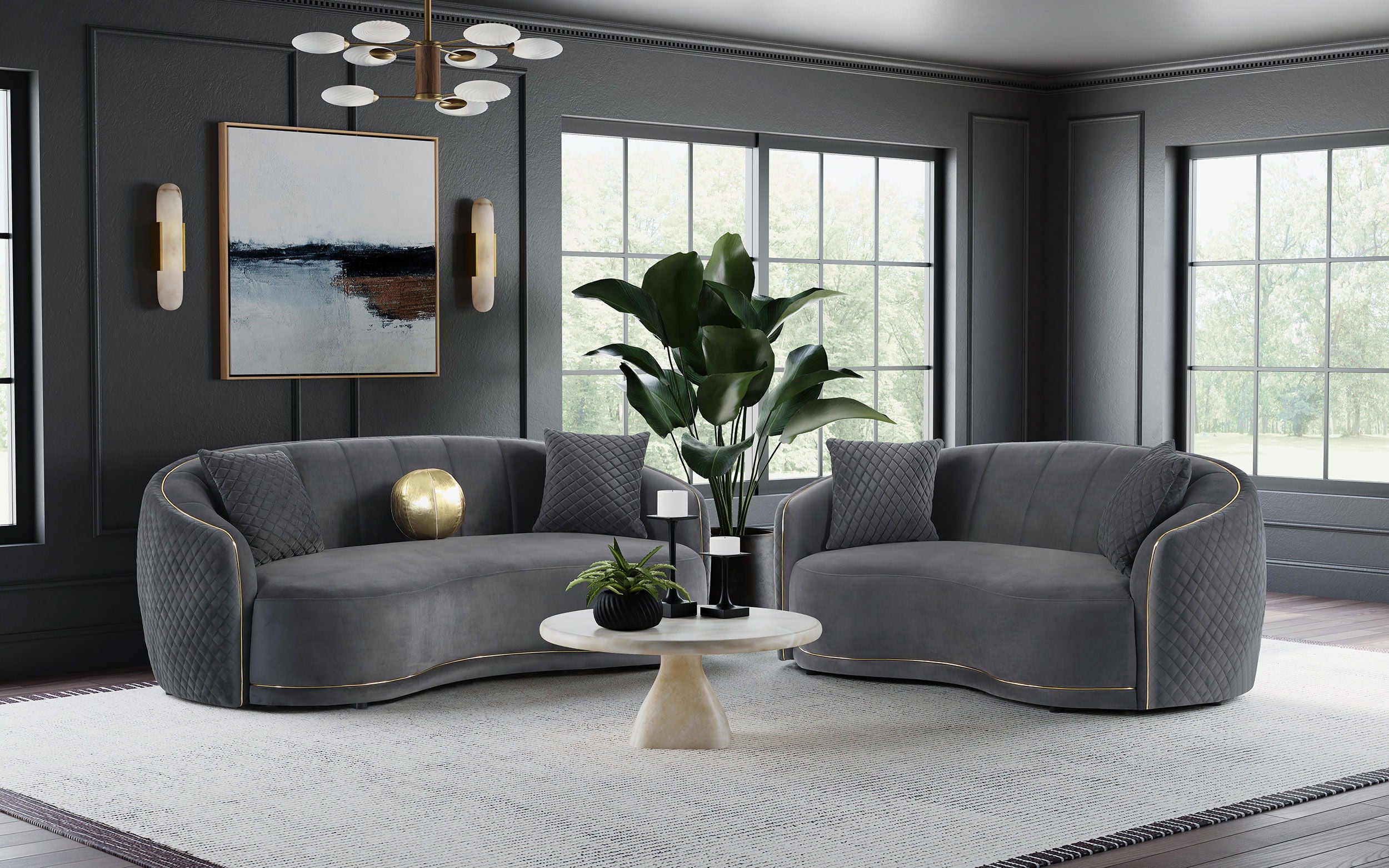 Coaster Fine Furniture Brookside - 2 Piece Velvet Upholstered Sofa Set - Dark Gray | Meri Furniture