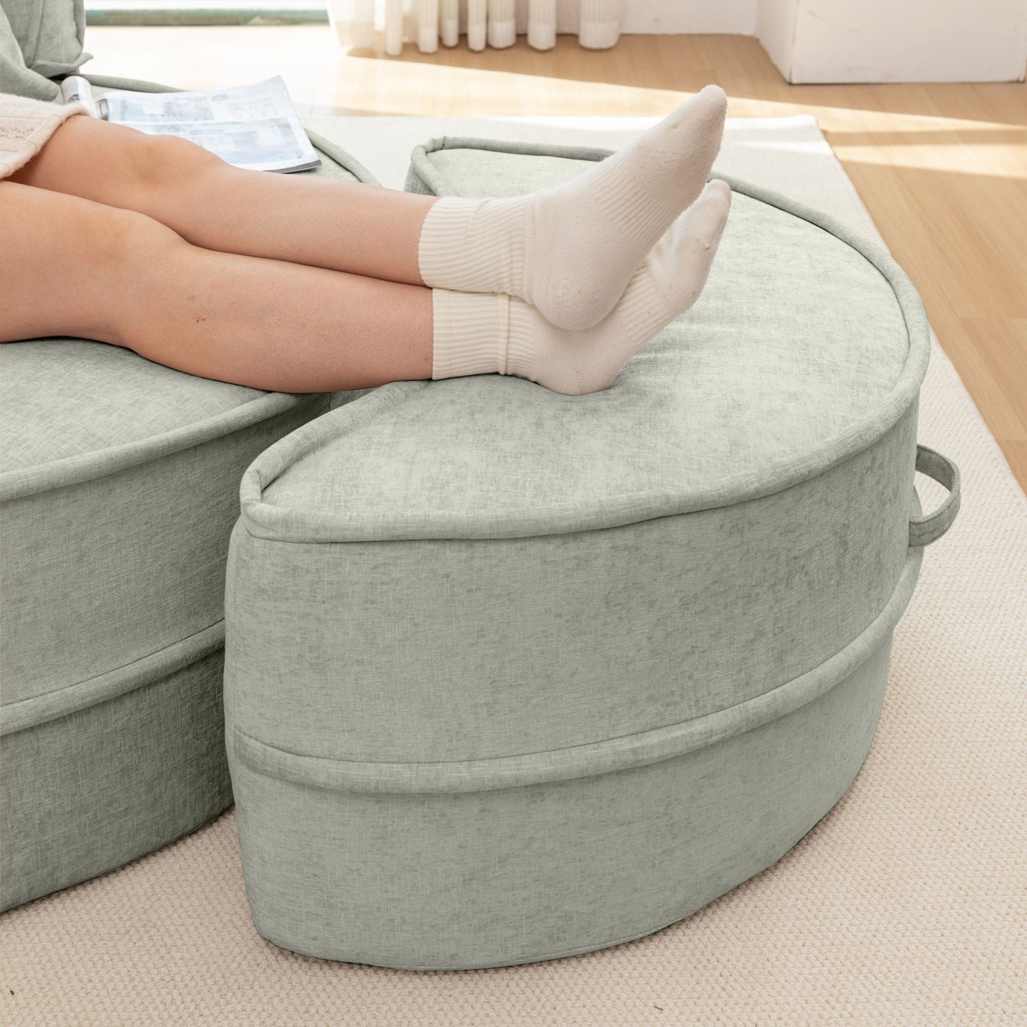 Modern Oversized Round Barrel Accent Chair With Ottoman