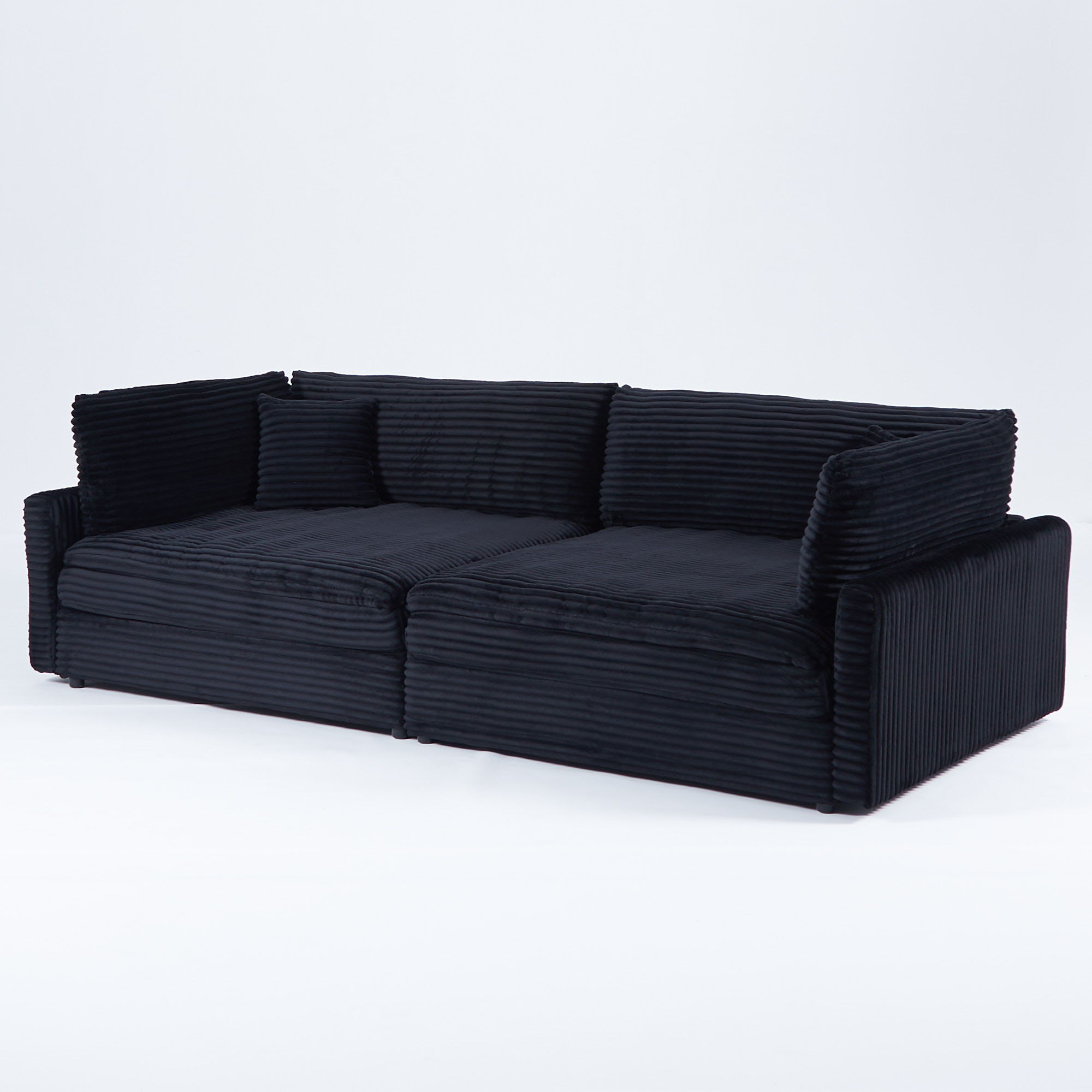 Elegant Corduroy Sofa With Throw Pillows And Backrests