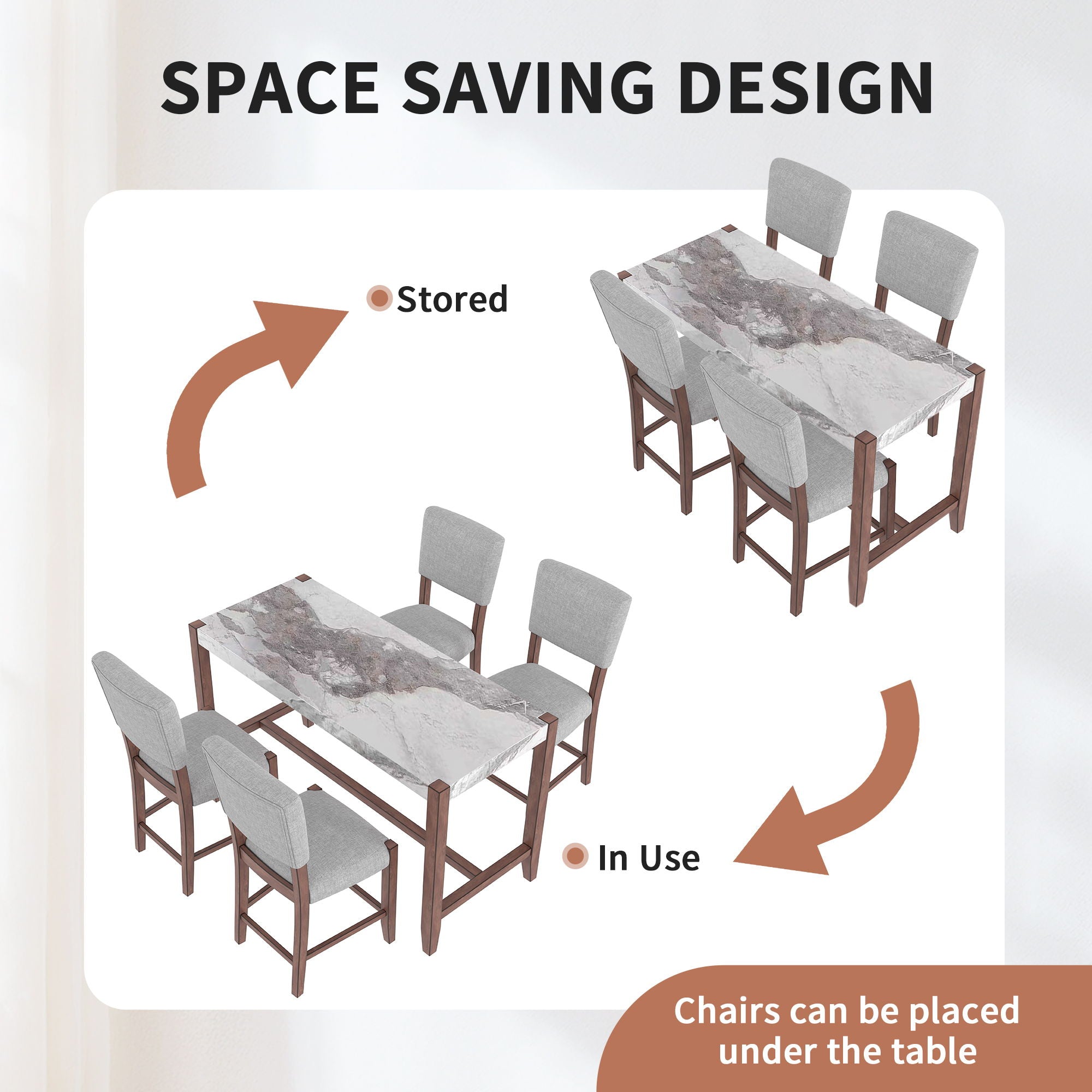 5 Piece Counter Height Dining Set With 4 Upholstered Chairs