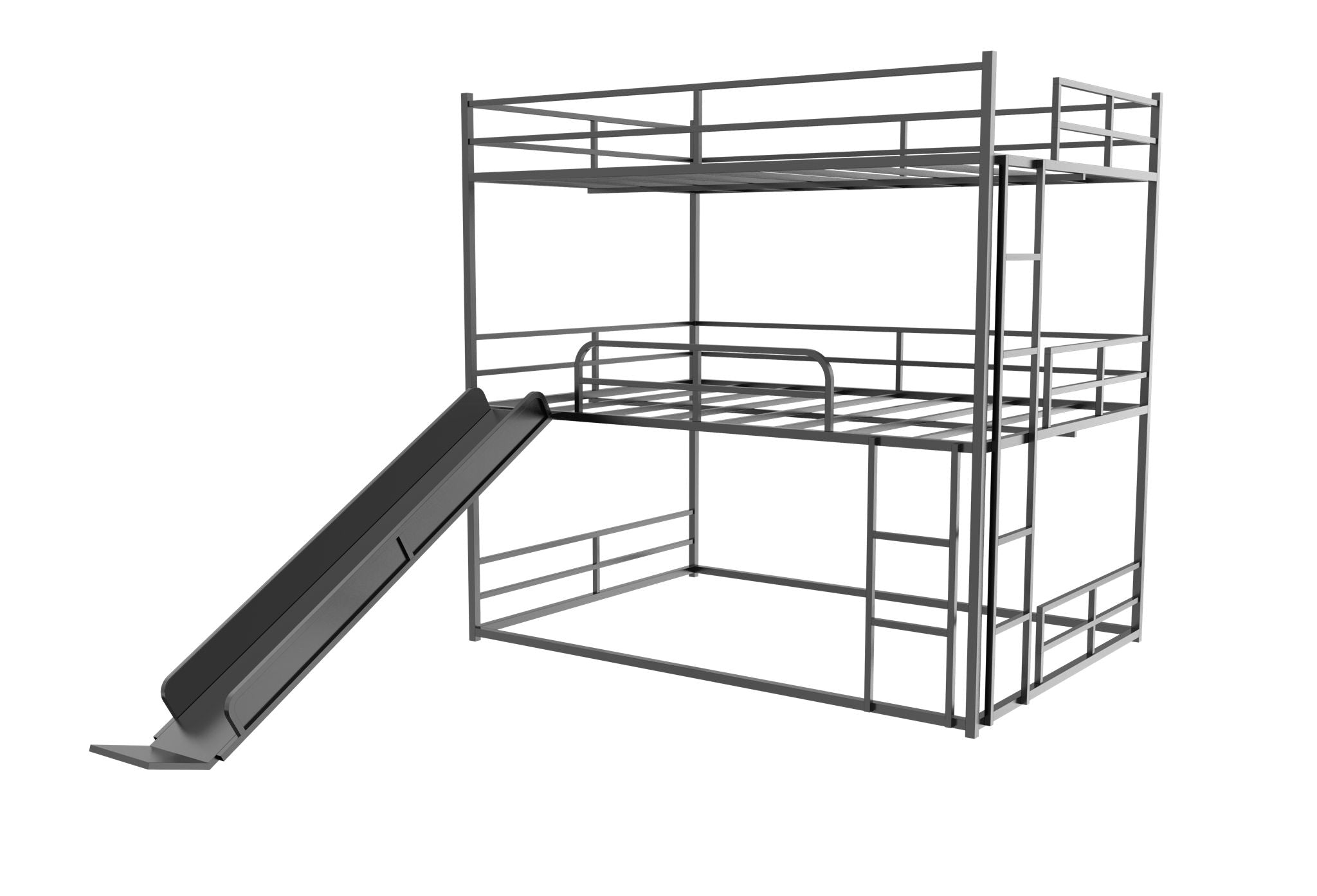 Twin Size House Loft Bed With Slide And Ladder - Black