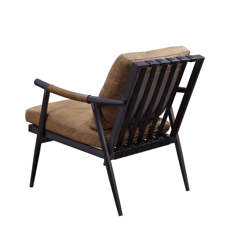 ACME Anzan - Accent Chair - Berham Chestnut Top Grain Leather & Matt Iron Finish | Meri Furniture