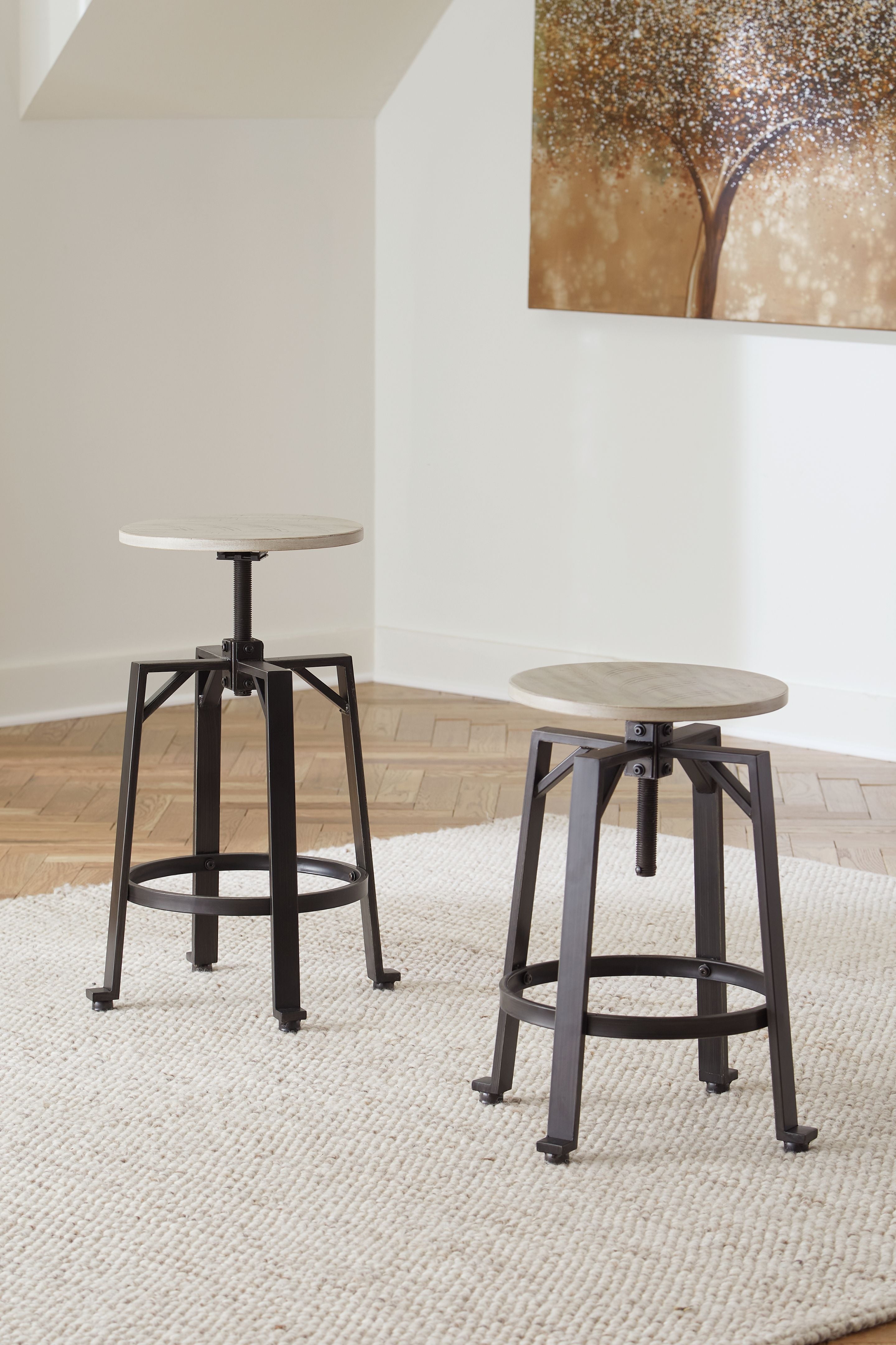 Signature Design by Ashley® Karisslyn - Whitewash / Black - Swivel Stool (Set of 2) | Meri Furniture