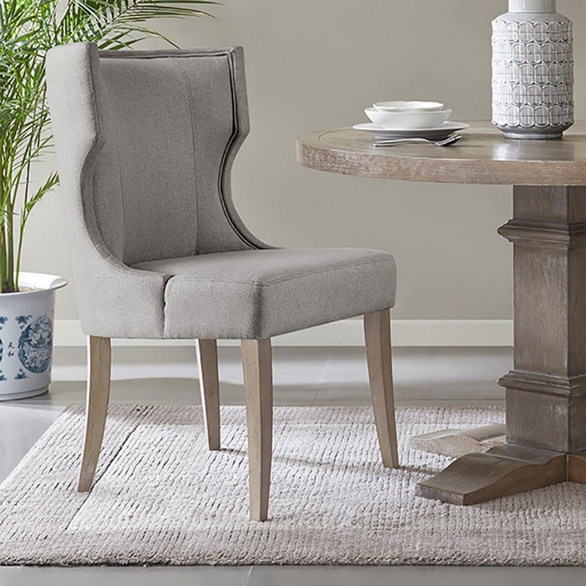 Upholstered Wingback Dining Chair - Light Gray