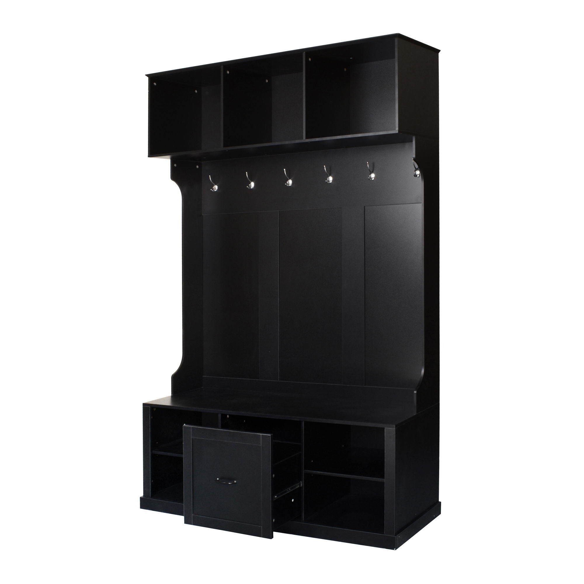 Hall Tree With 6 Hooks, Coat Hanger, Entryway Bench