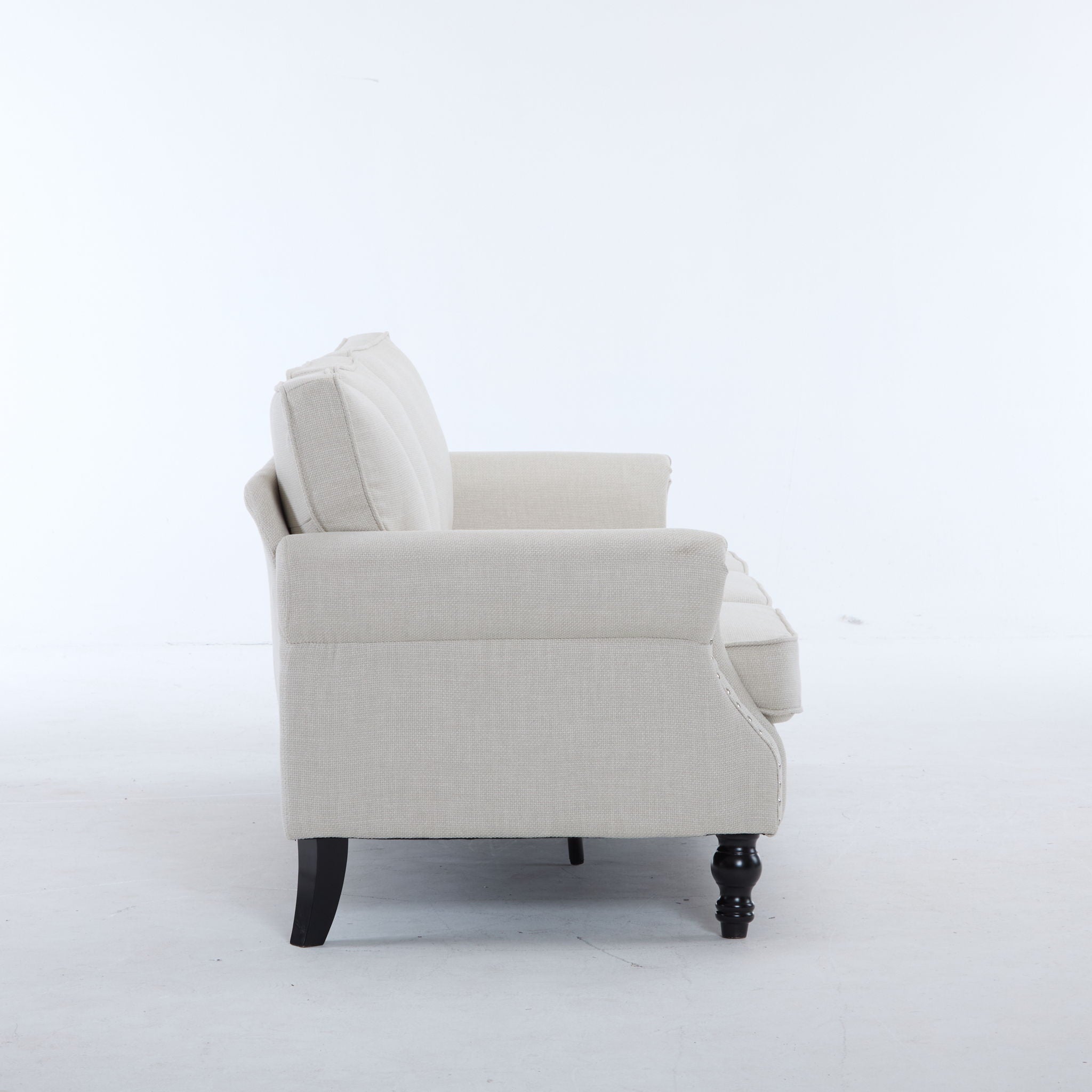 Rolled Arm Sofa With Nailhead Trim With Wooden Legs