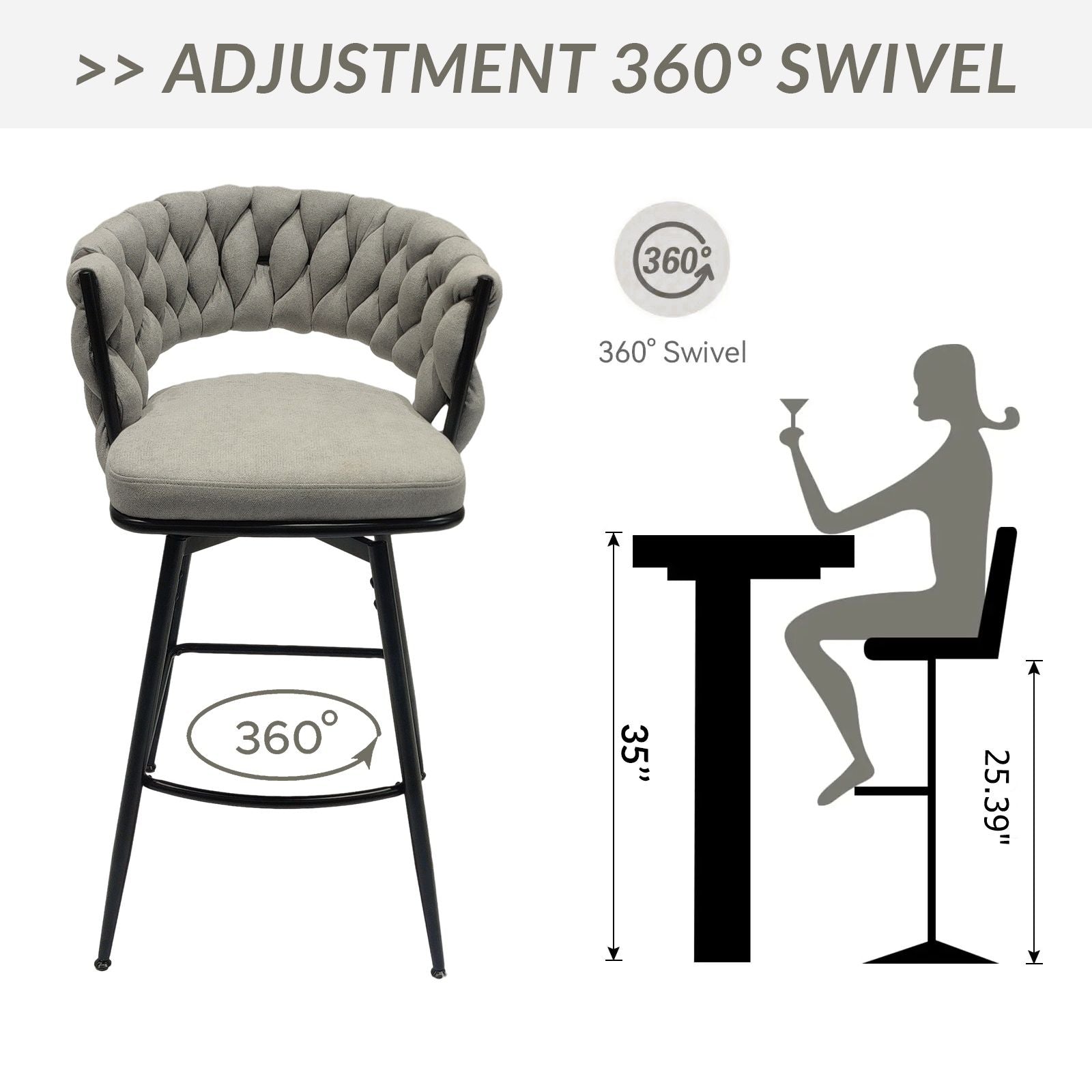 Bar Stool 360 Swivel With Back Footrest