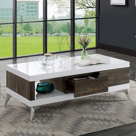 Furniture of America Corinne - Coffee Table - White / Distressed Dark Oak | Meri Furniture