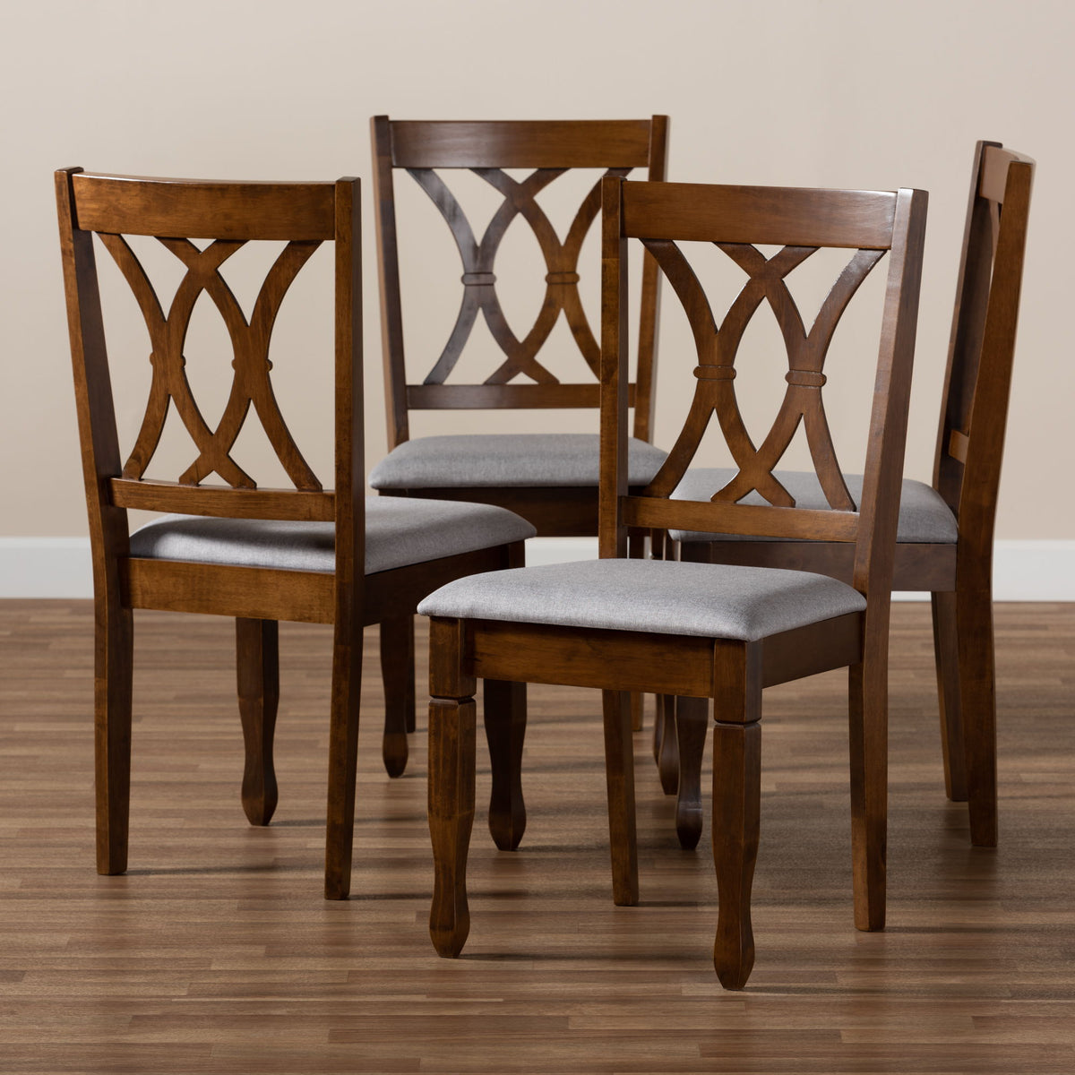 Augustine Modern and Contemporary Grey Fabric Upholstered and Walnut Brown Finished Wood 4-Piece Dining Chair Set Set