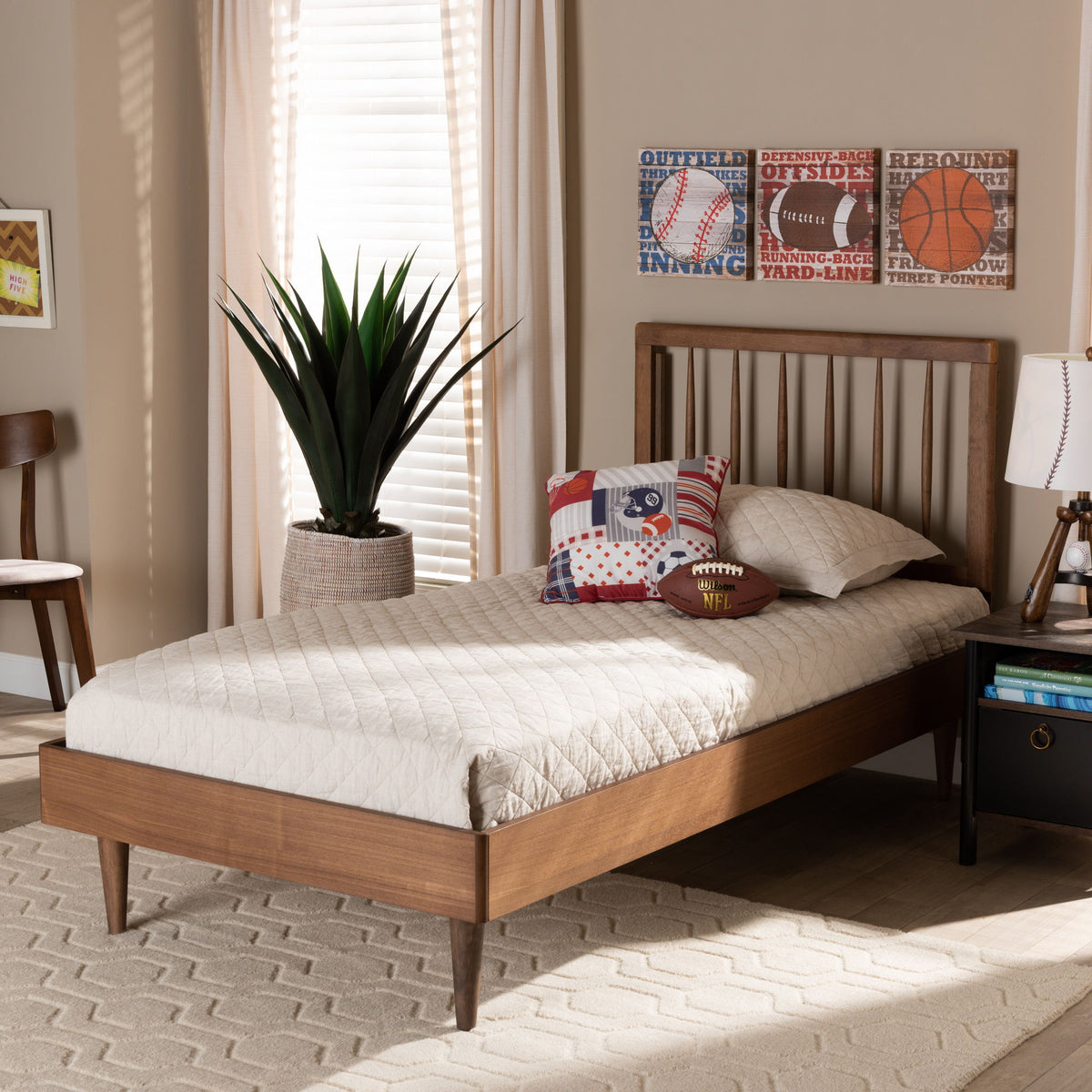 Sora Mid-Century Modern Ash Walnut Finished Wood Twin Size Platform Bed