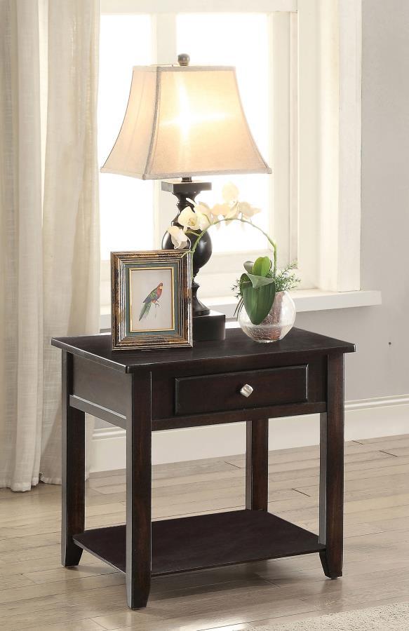 Coaster Fine Furniture Bradford - 1-Drawer Square Wood End Table - Walnut | Meri Furniture