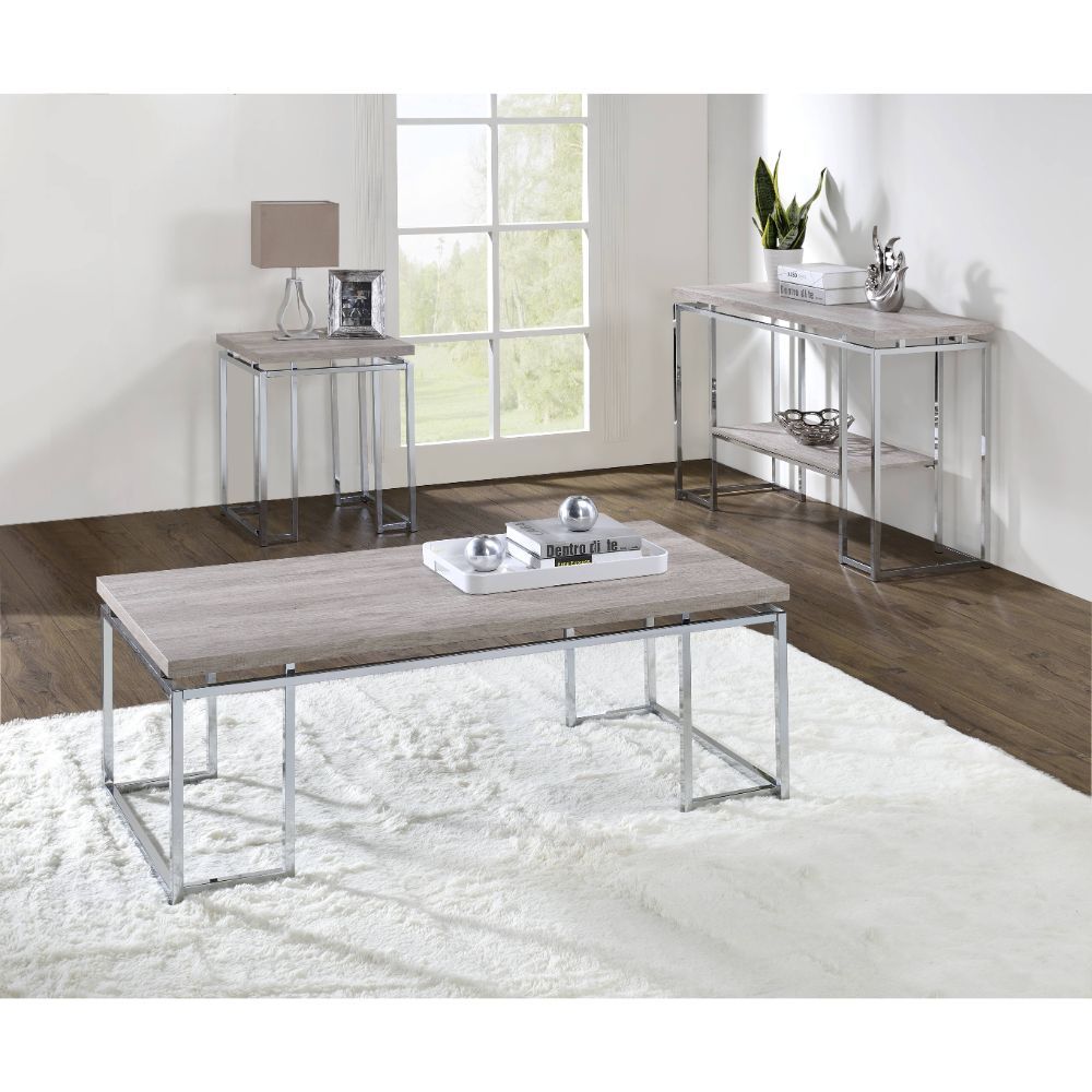 ACME Chafik - Coffee Table - Natural Oak & Chrome | Meri Furniture