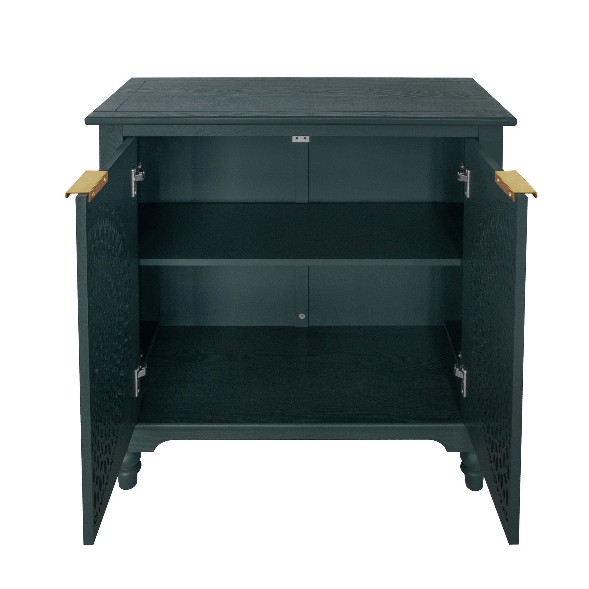 Hollow Carved 2 Door Accent Cabinet With Adjustable Shelf, Sideboard Buffet For Entryway, Living Room Or Bedroom - Blackish Green