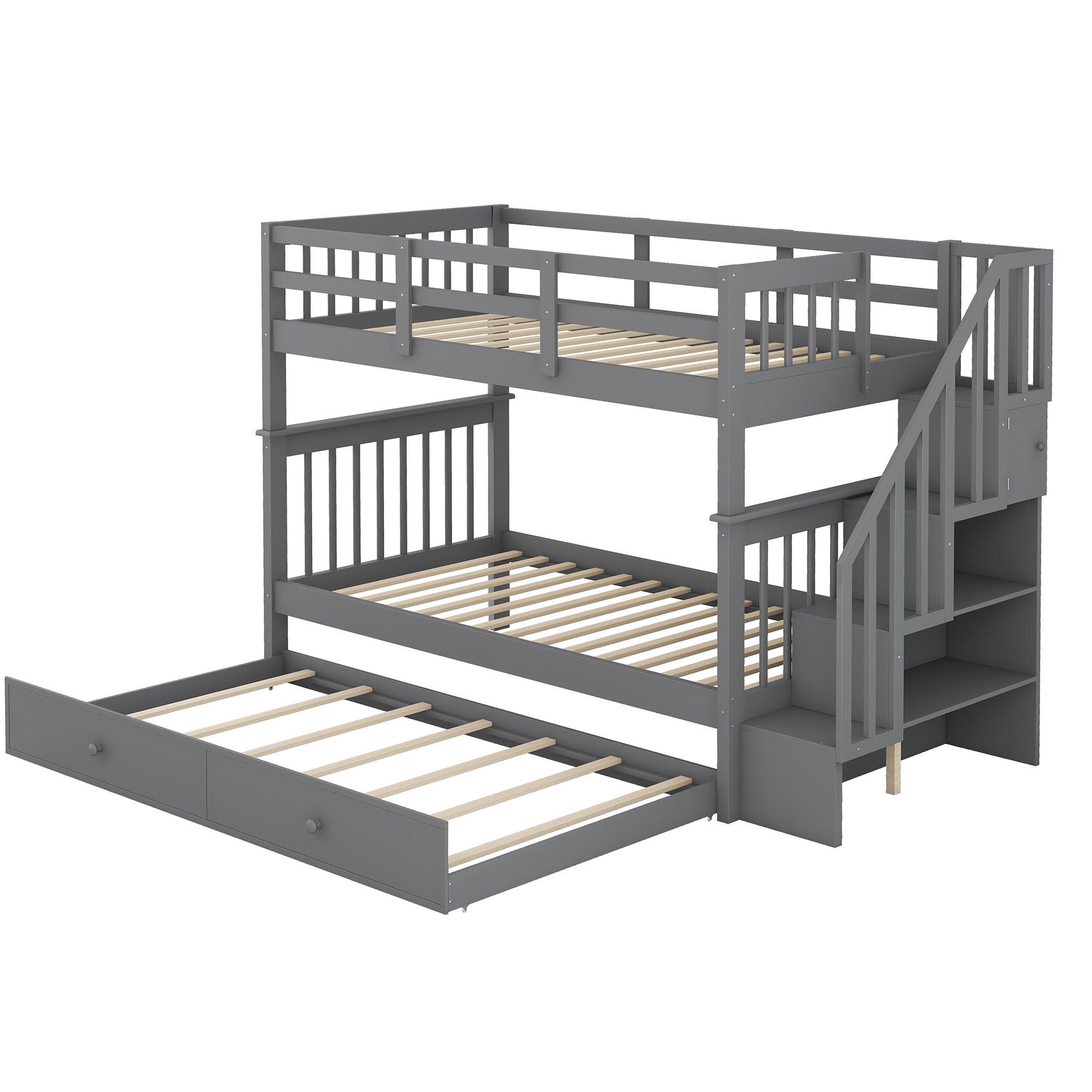Stairway Bunk Bed With Storage And Guard Rail For Bedroom