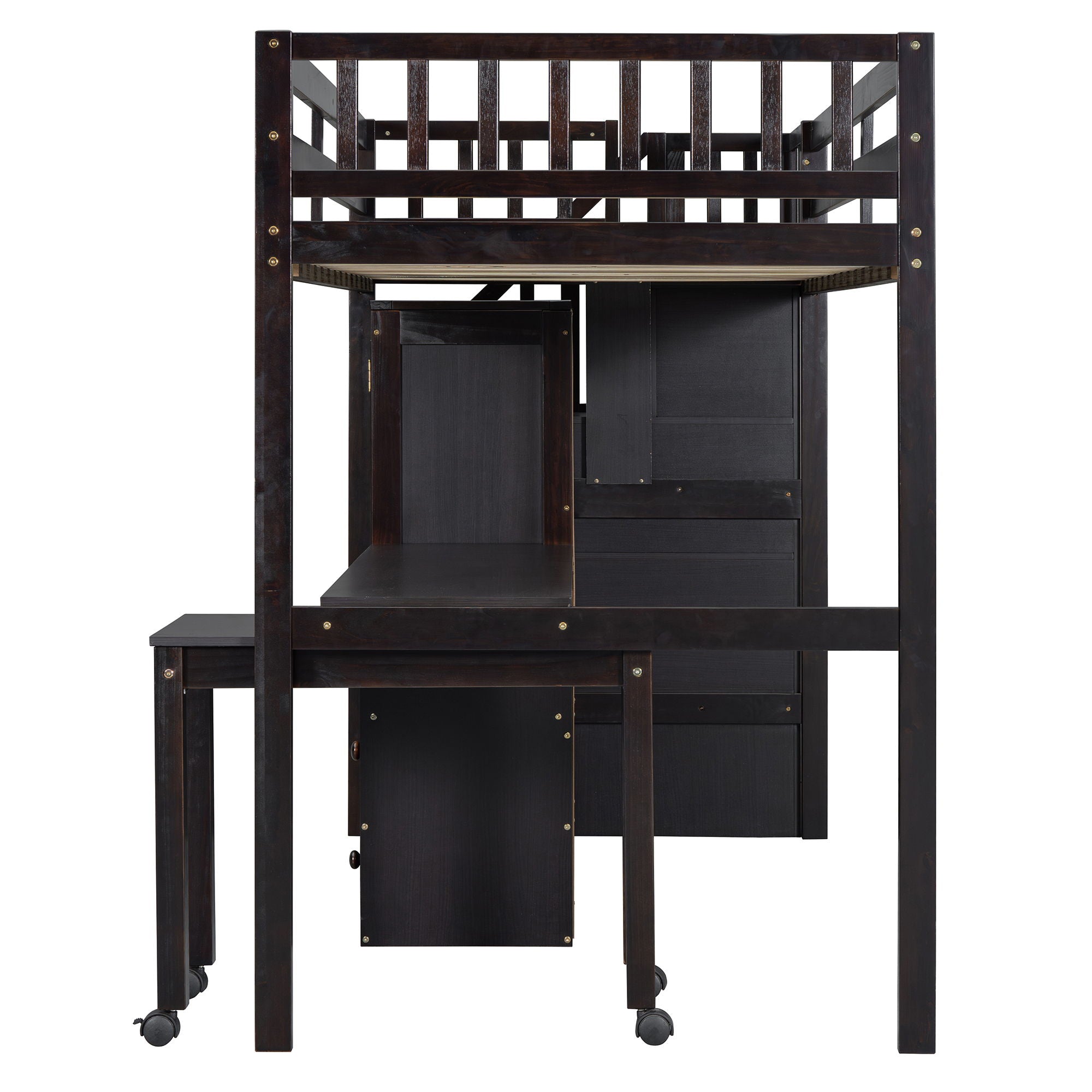 Loft Bed With Stairs, Bookshelf, Drawers, Desk & Wardrobe, Space Saving Multifunctional Furniture