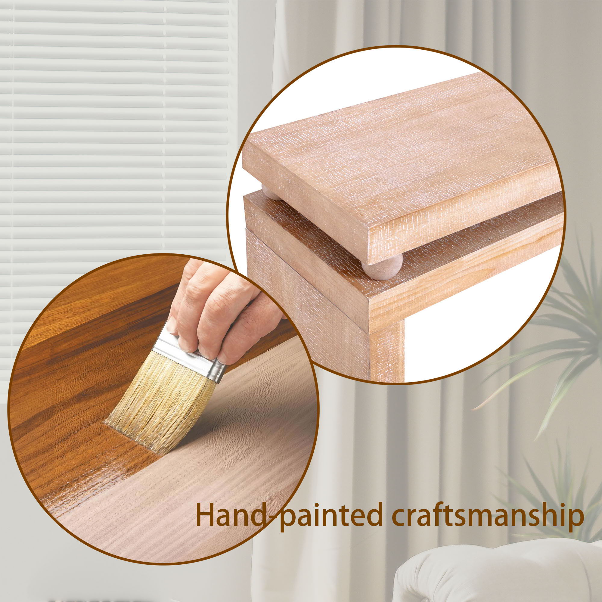 Slim Console Table, Narrow Entryway Table With Bead Detail - Light Natural / Natural