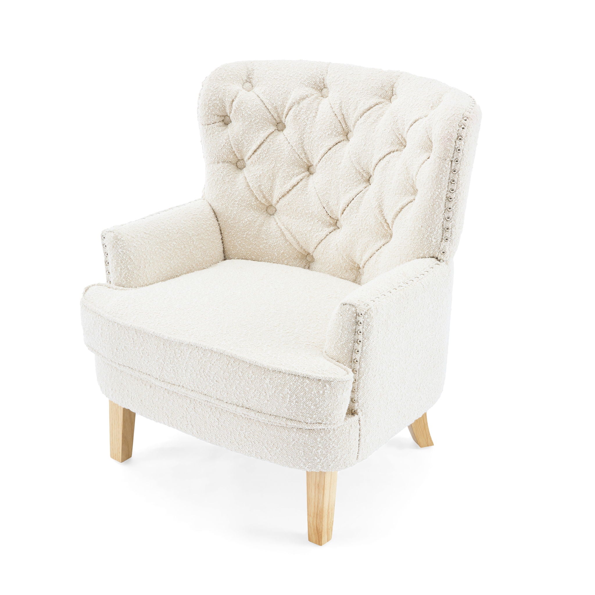 Vintage Style Club Chair, Granular Plush Fabric, Rubber Wood Legs - Almond