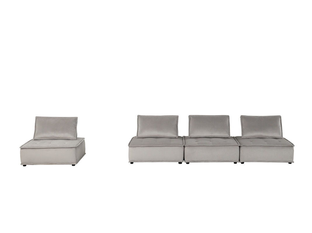 Anna 120"W Light Gray Velvet 4 Pc Modular Sofa