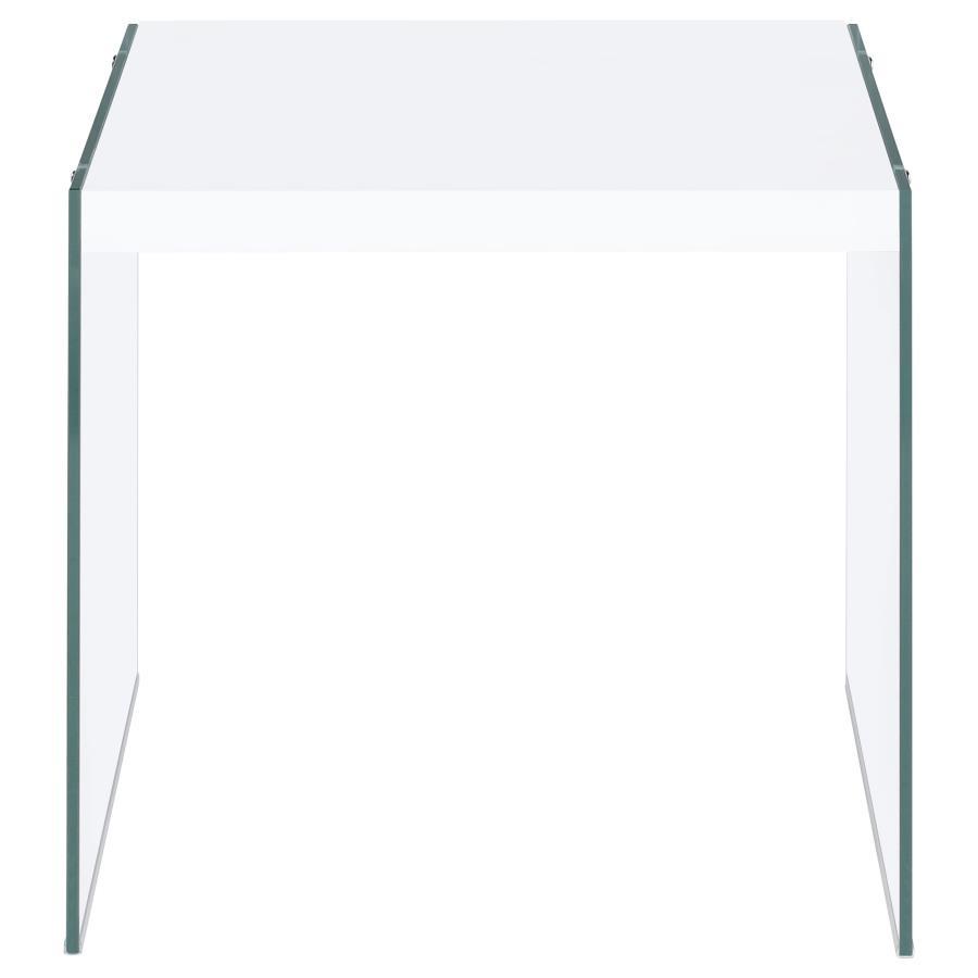Coaster Fine Furniture Opal - Square Glass Frame Side End Table - White High Gloss | Meri Furniture