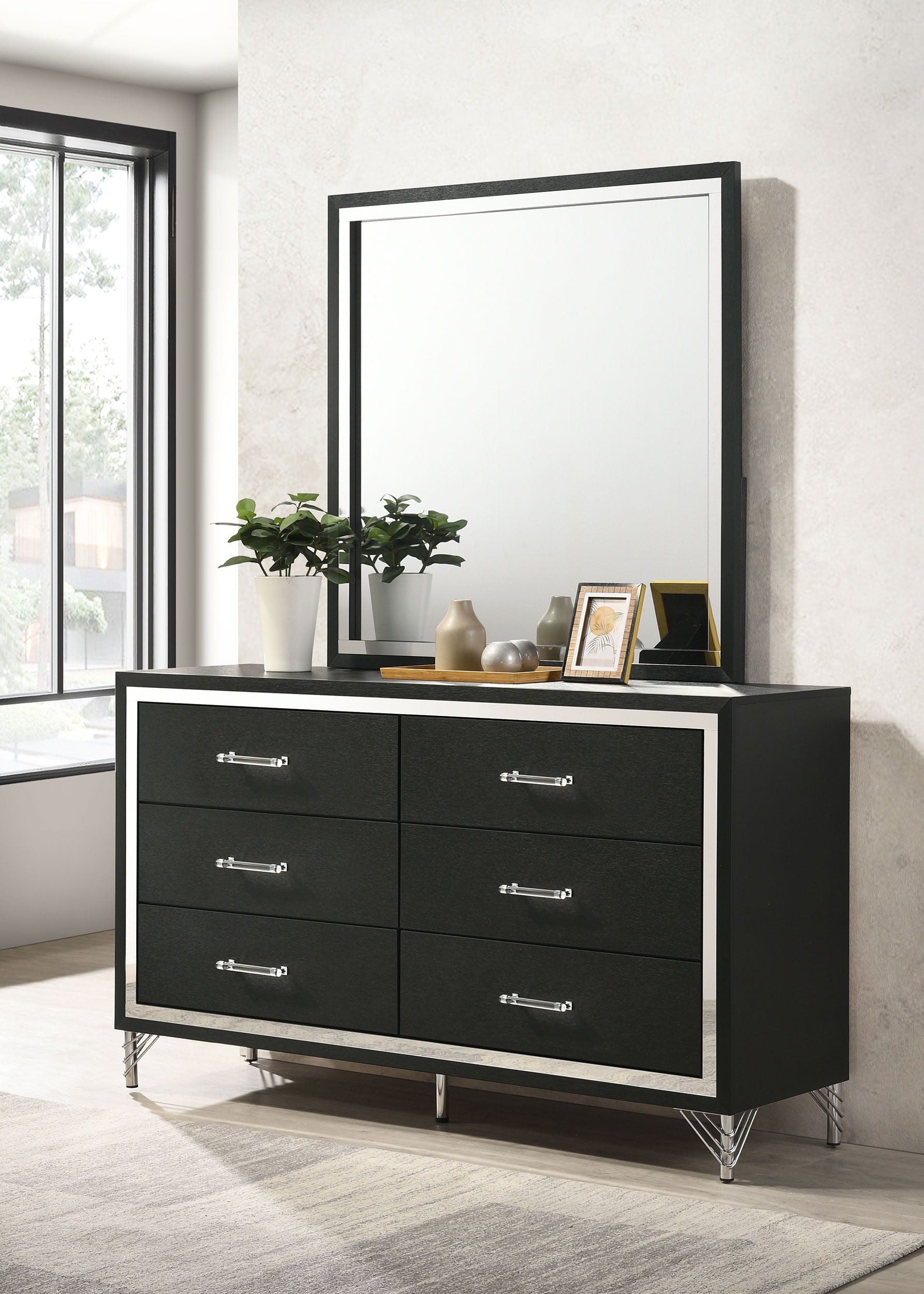 Coaster Fine Furniture Lucia - 6-Drawer Dresser And Mirror - Black | Meri Furniture