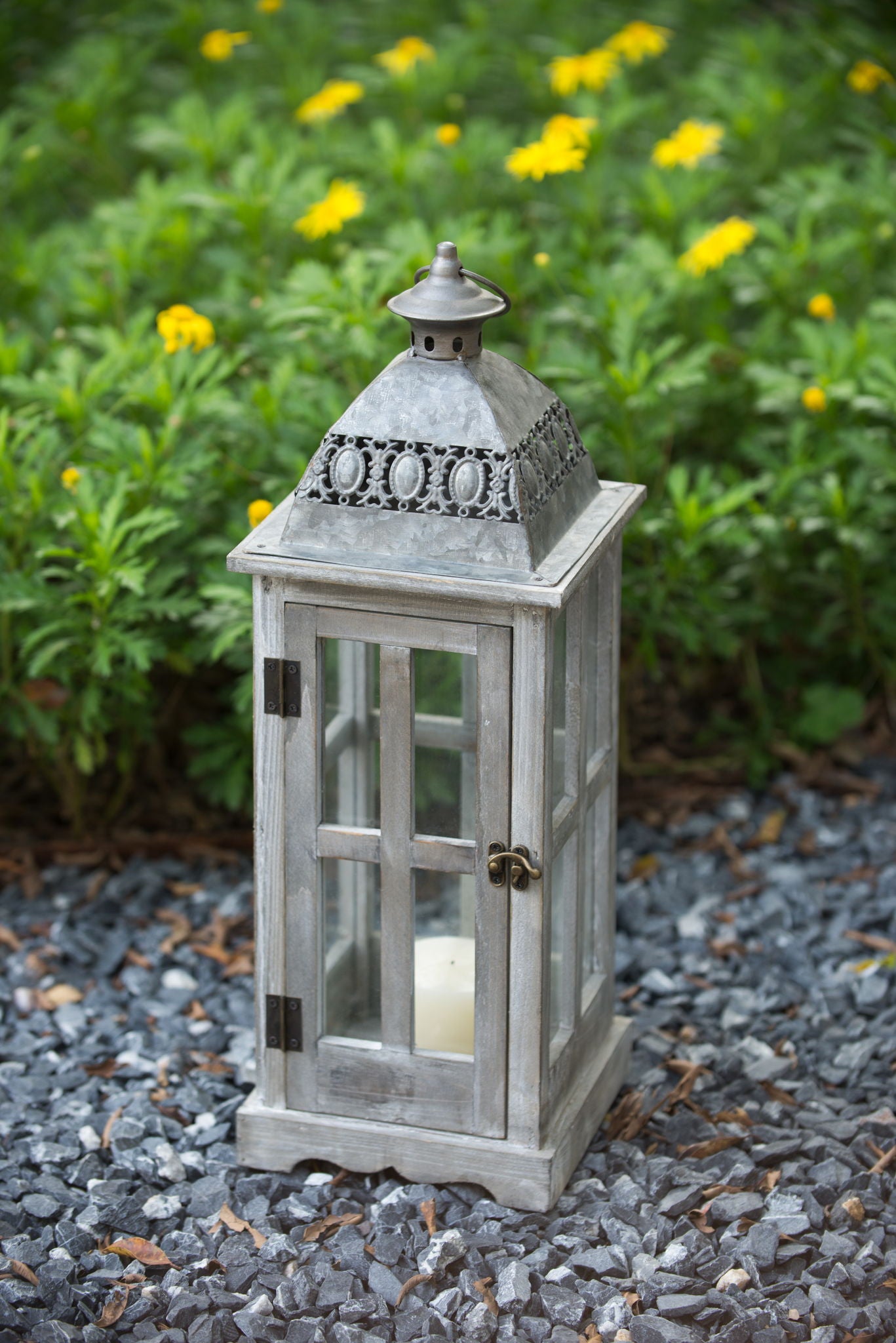 Wooden Candle Lantern Decorative, Hurricane Lantern Holder Decor For Indoor Outdoor, Home Garden Wedding - Gray