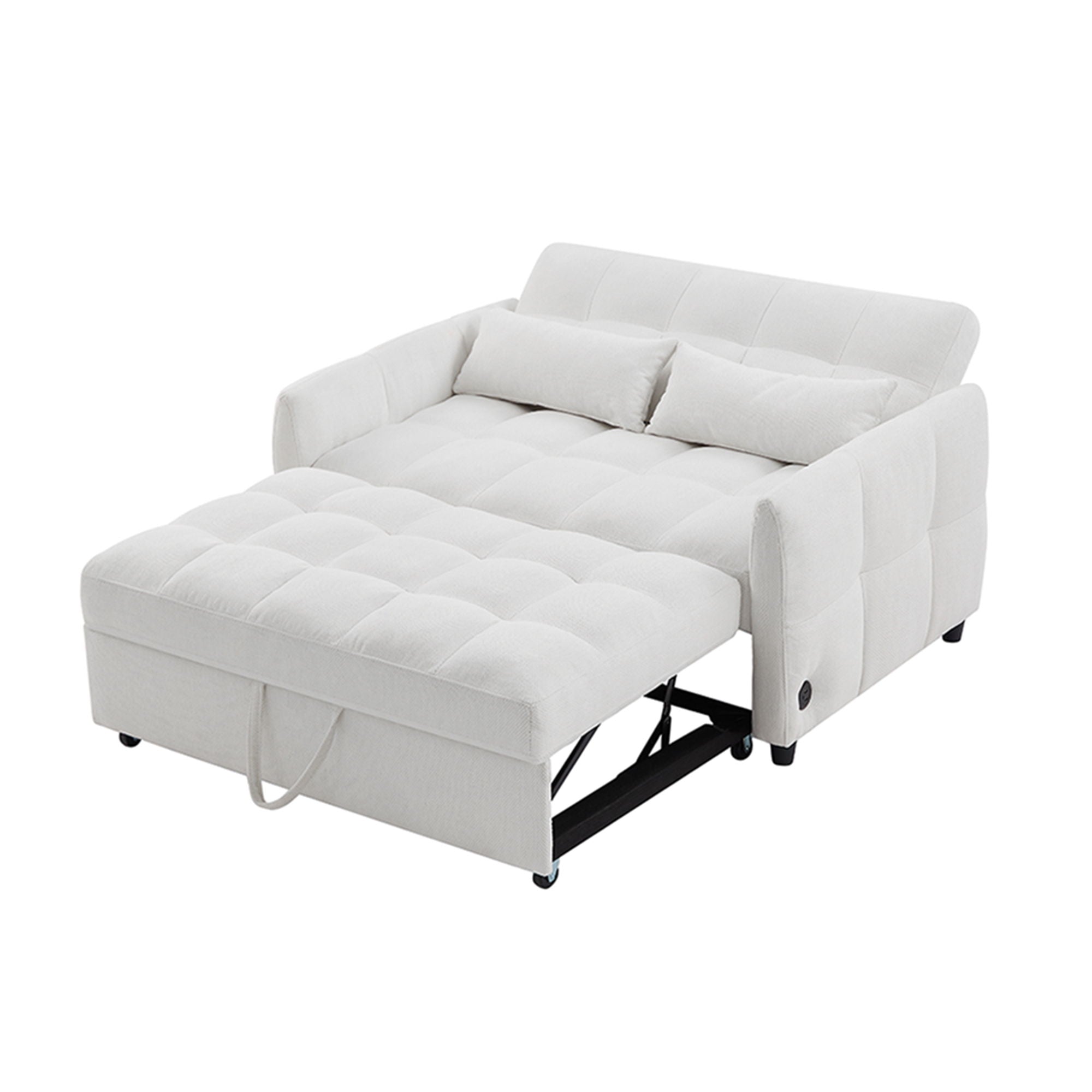 Loveseat Sofa Pull-Out Bed With Adjustable Backrest, 3 USB Ports And 2 Lumbar Pillows For Living Room