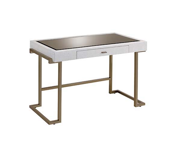 ACME Boice - Vanity Desk - White PU & Champagne Finish | Meri Furniture