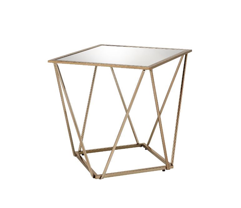 ACME Fogya - End Table - Mirrored & Champagne Gold Finish | Meri Furniture