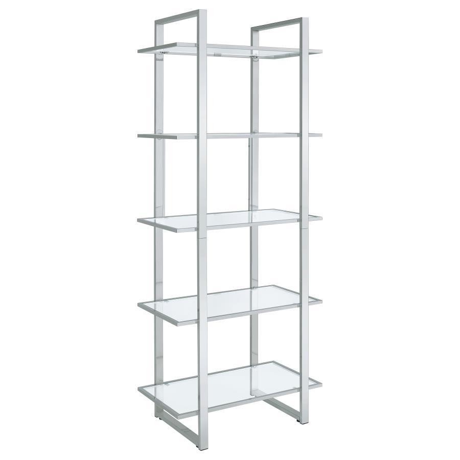 Coaster Fine Furniture Hartford - 5-Shelf Glass Bookshelf - Chrome | Meri Furniture