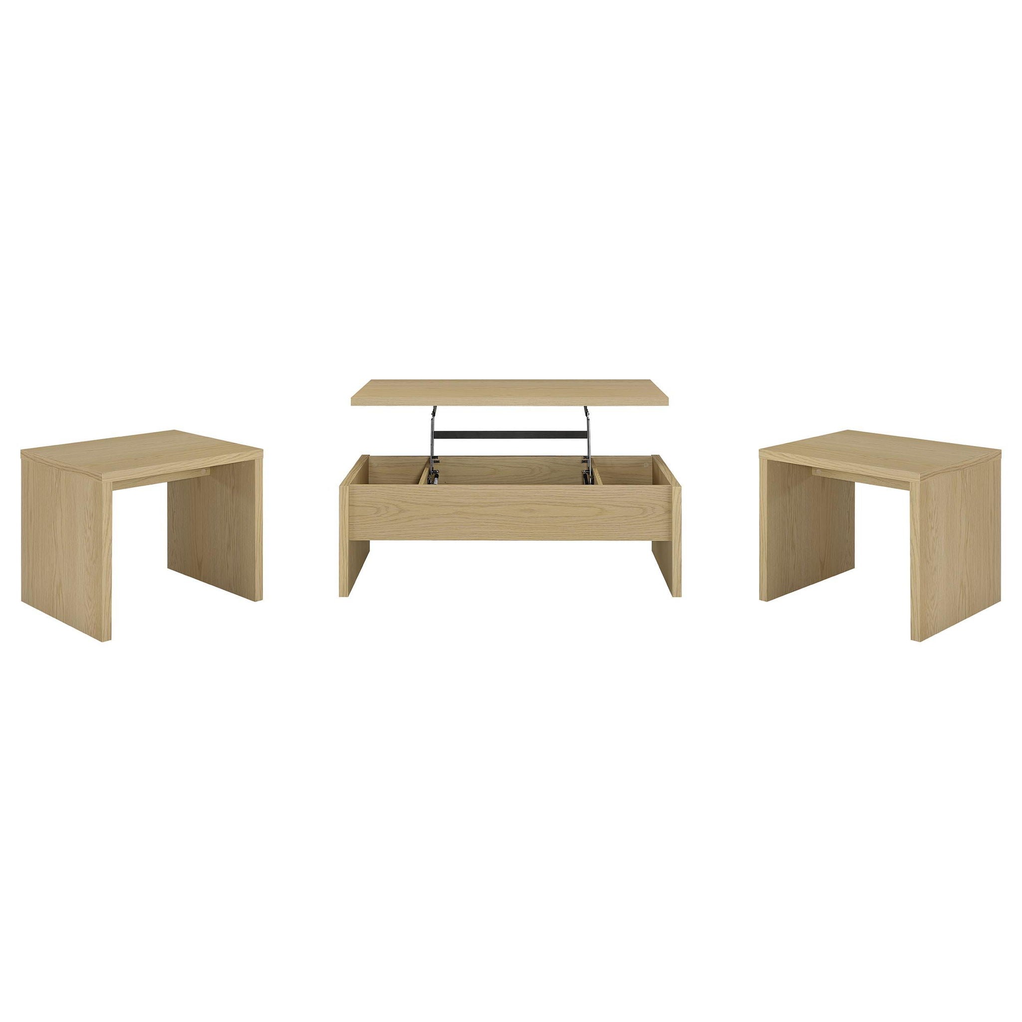 Canoga 3-piece Lift Top Cocktail Coffee Table Set Light Oak