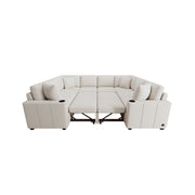 Modern U-Shaped Sectional Sofa Convertible Pull-Out Sofa Bed With USB Ports And Cup Holders