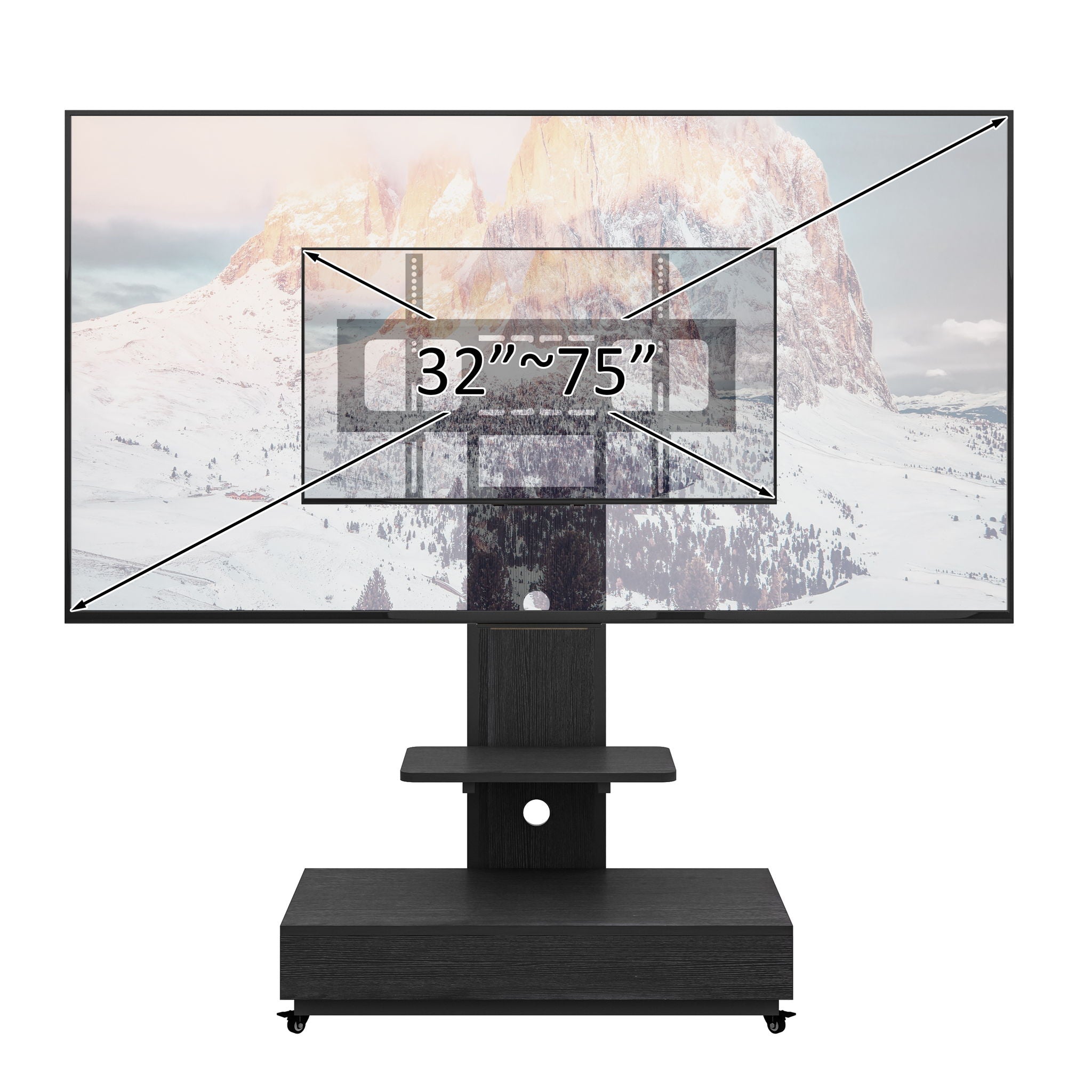 Mobile TV Cart With Push Pull Drawer, Lockable Wheels