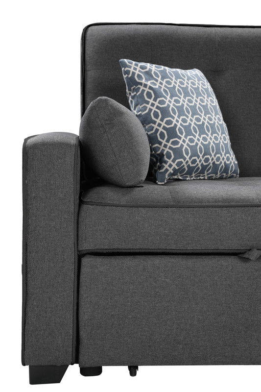 Cody 70"W Modern Gray Fabric Sleeper Sofa with 2 USB Charging Ports and 4 Accent Pillows