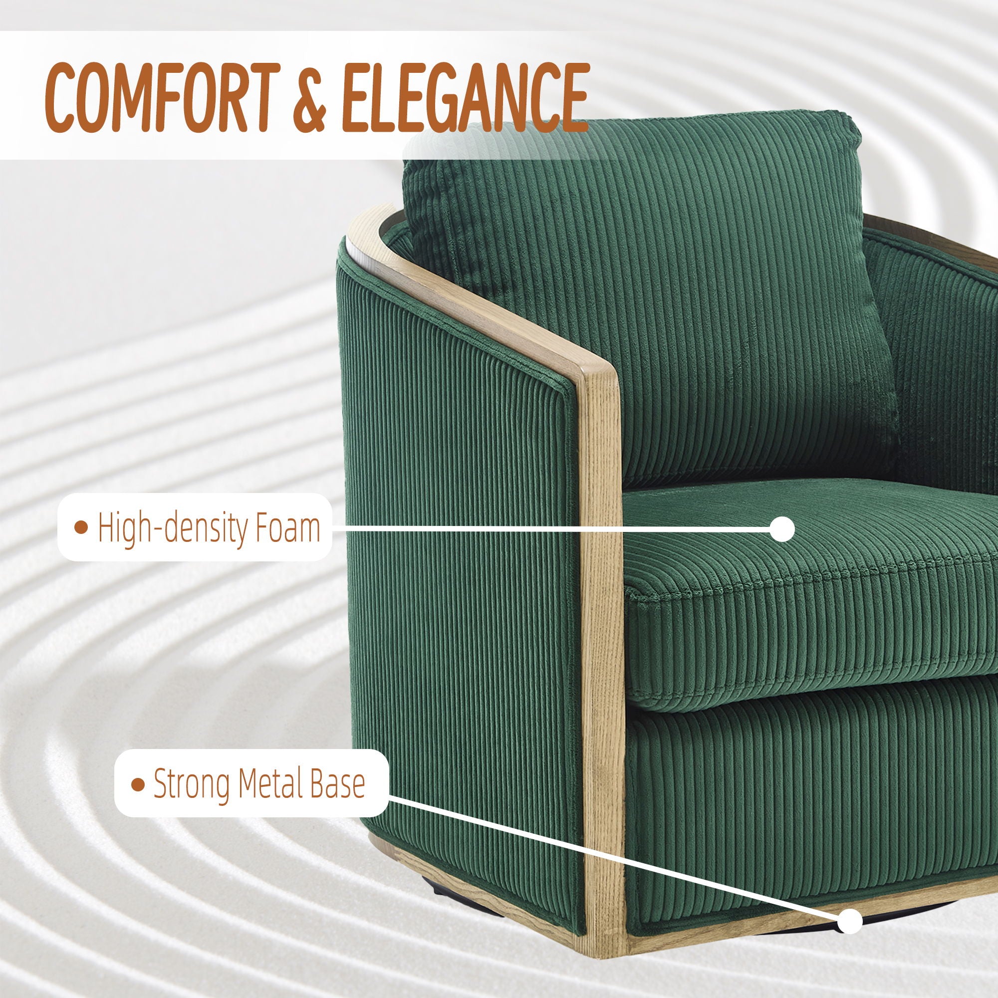 Corduroy Barrel Chair, 360 Degree Swivel
