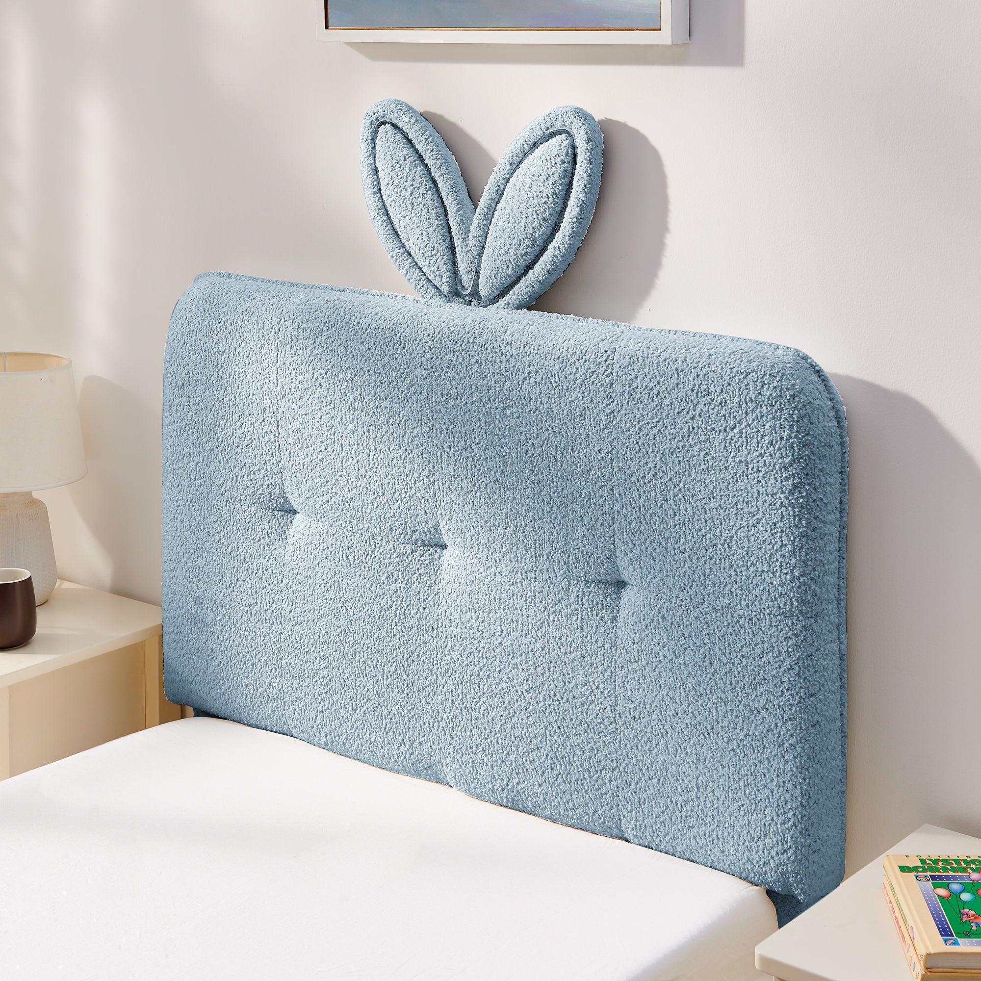 Upholstered Bed With Oversized Rabbit Ear Headboard, LED Lights & 4 Storage Drawers