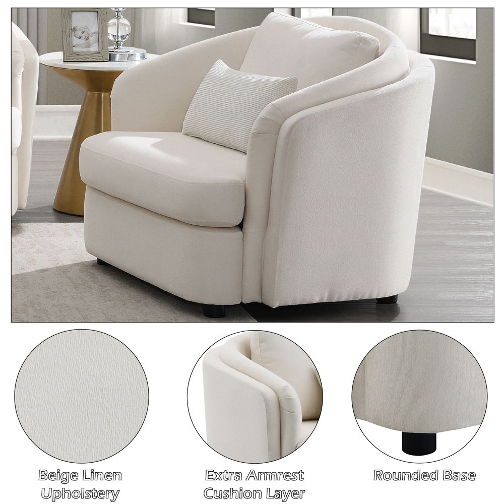 Mariko - Chair With Pillow - Beige Linen