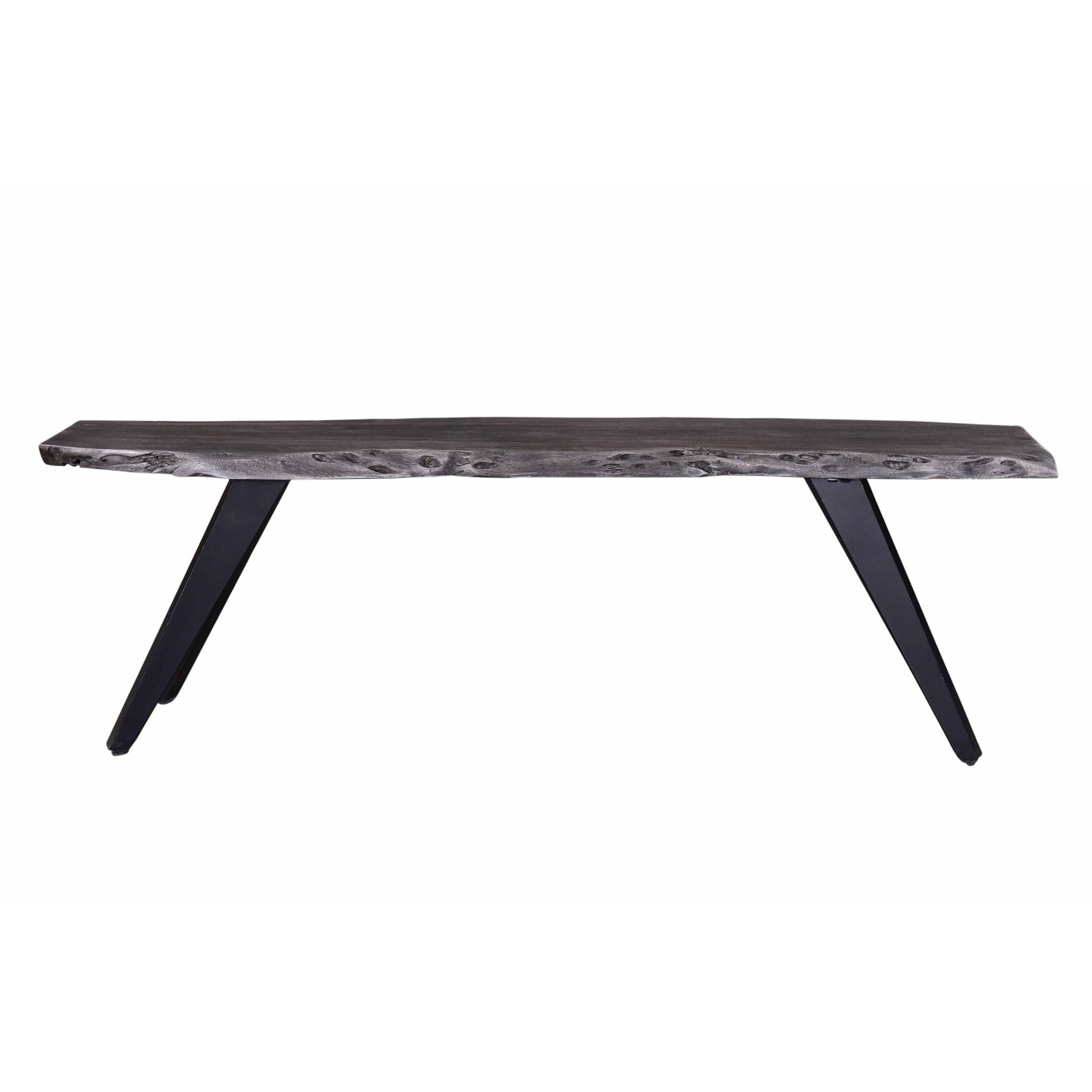 Modern Acacia Wood Dining Bench, Live Edge Design Accent Bench With Iron Legs - Black / Gray