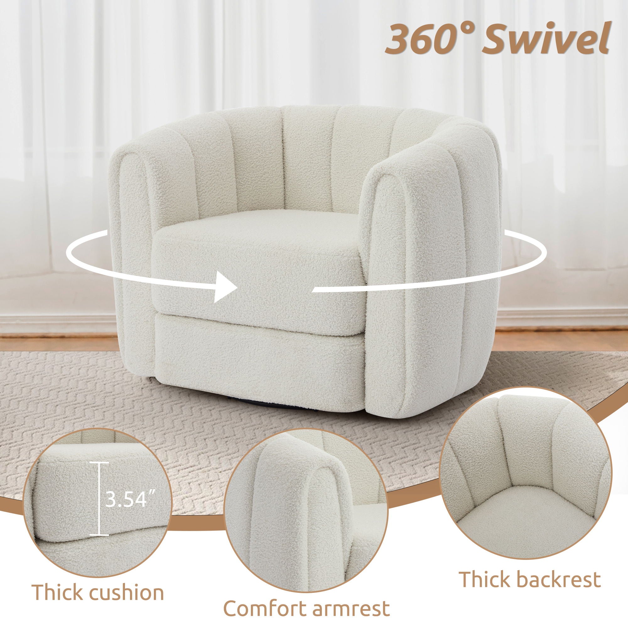 Swivel Accent Chair Wide Upholstered For Living Room