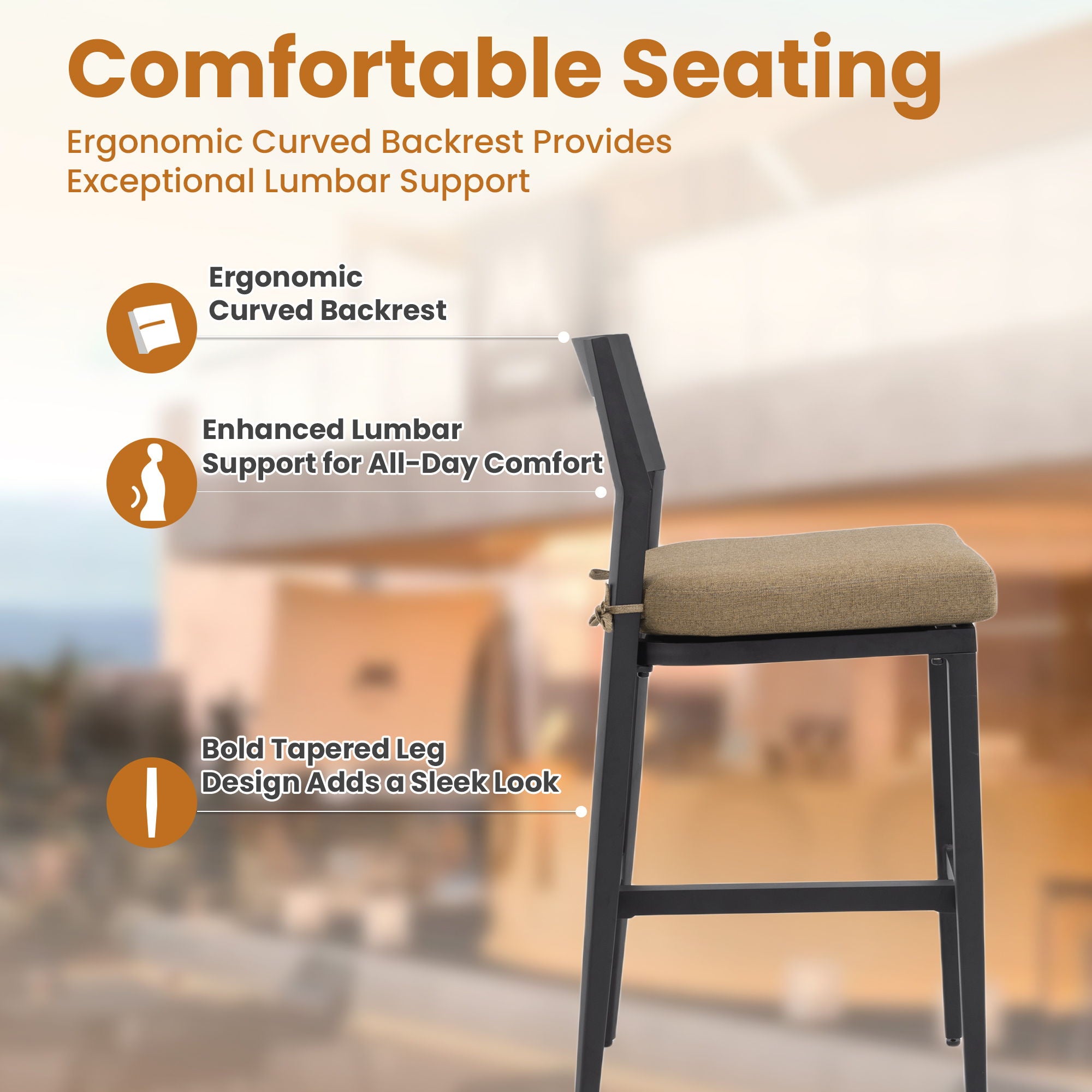 Modern Outdoor Bar Stools With Backrest And Footrest (Set of 2)