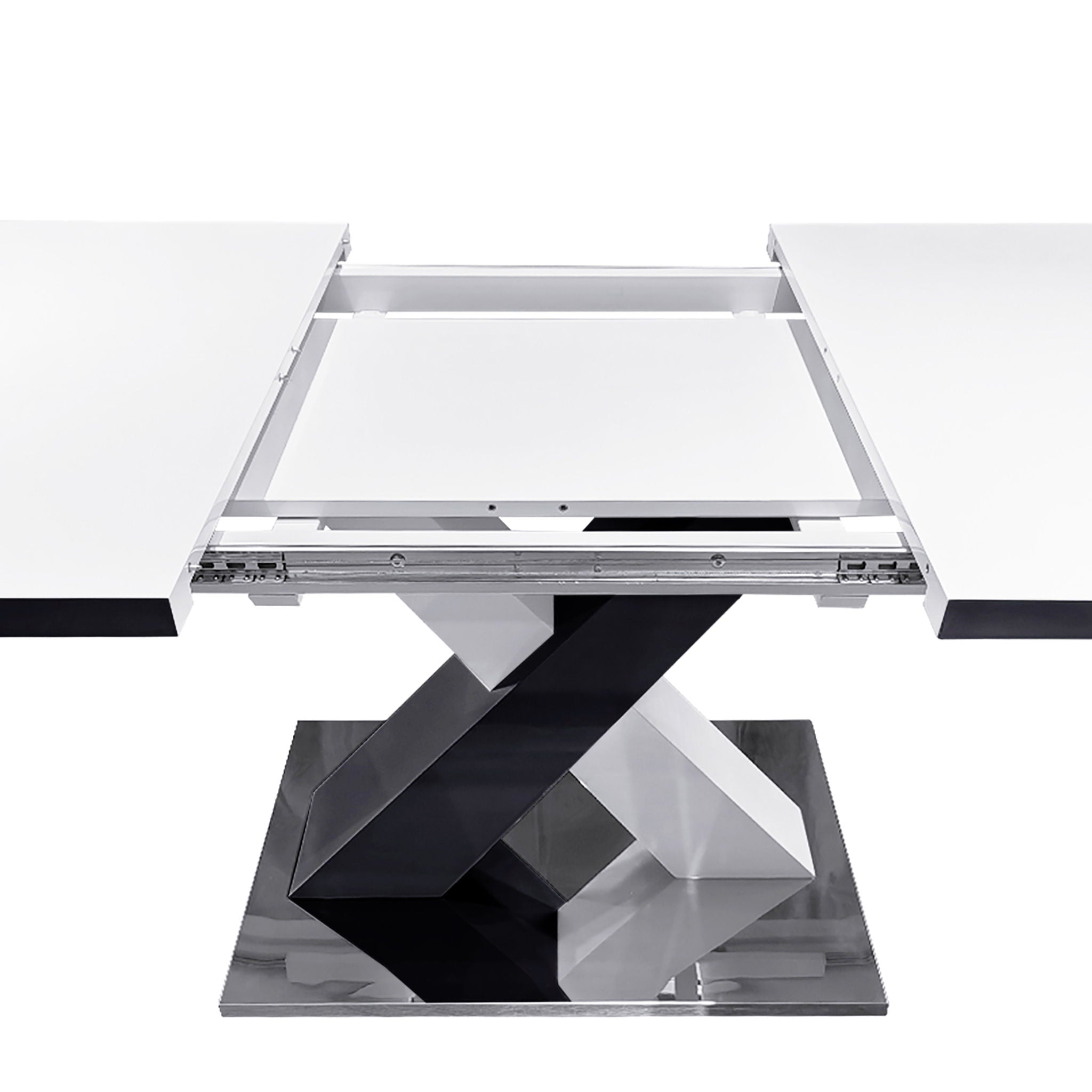 Rectangle Dining Table, Stretchable, Table Top With X Shape And Legs And Base - White / Black
