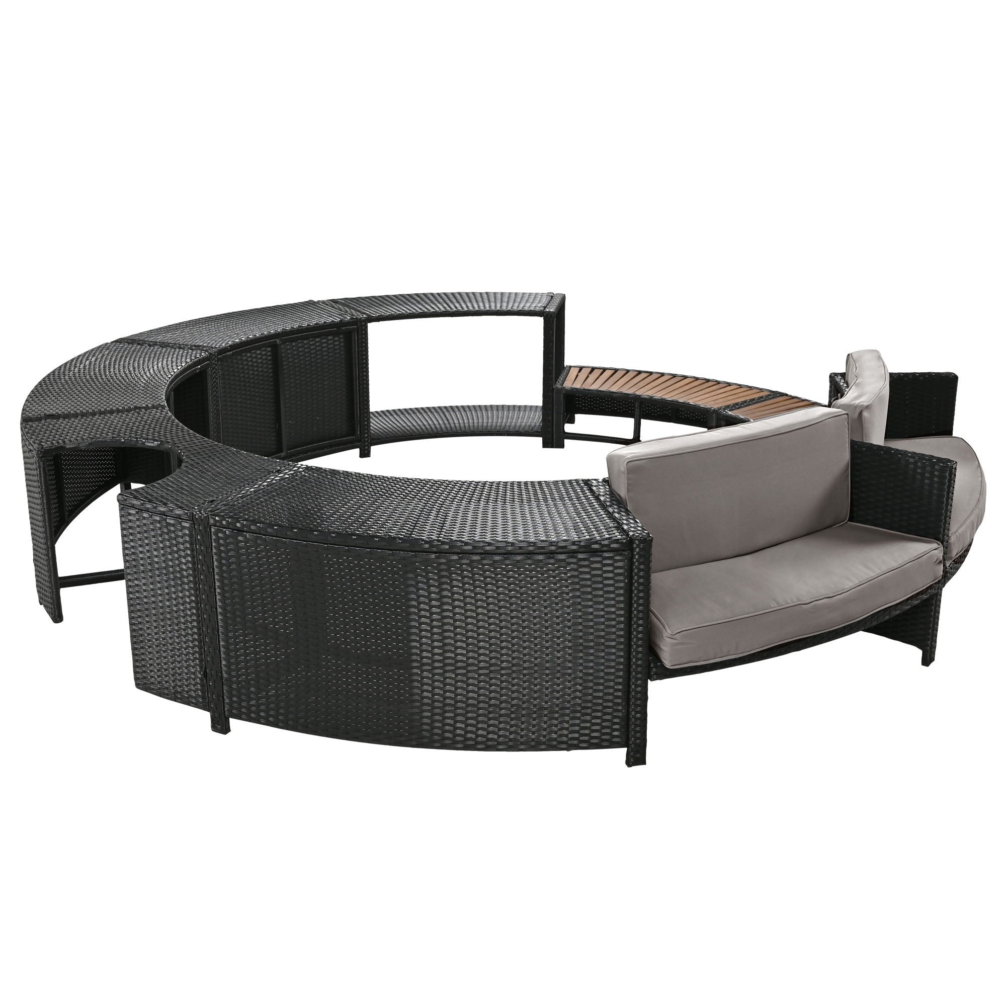 Spa Surround Spa Frame Patio Rattan Sofa Set With Storage Spaces, Mini Sofa And Comfortable Cushion For Patio, Backyard