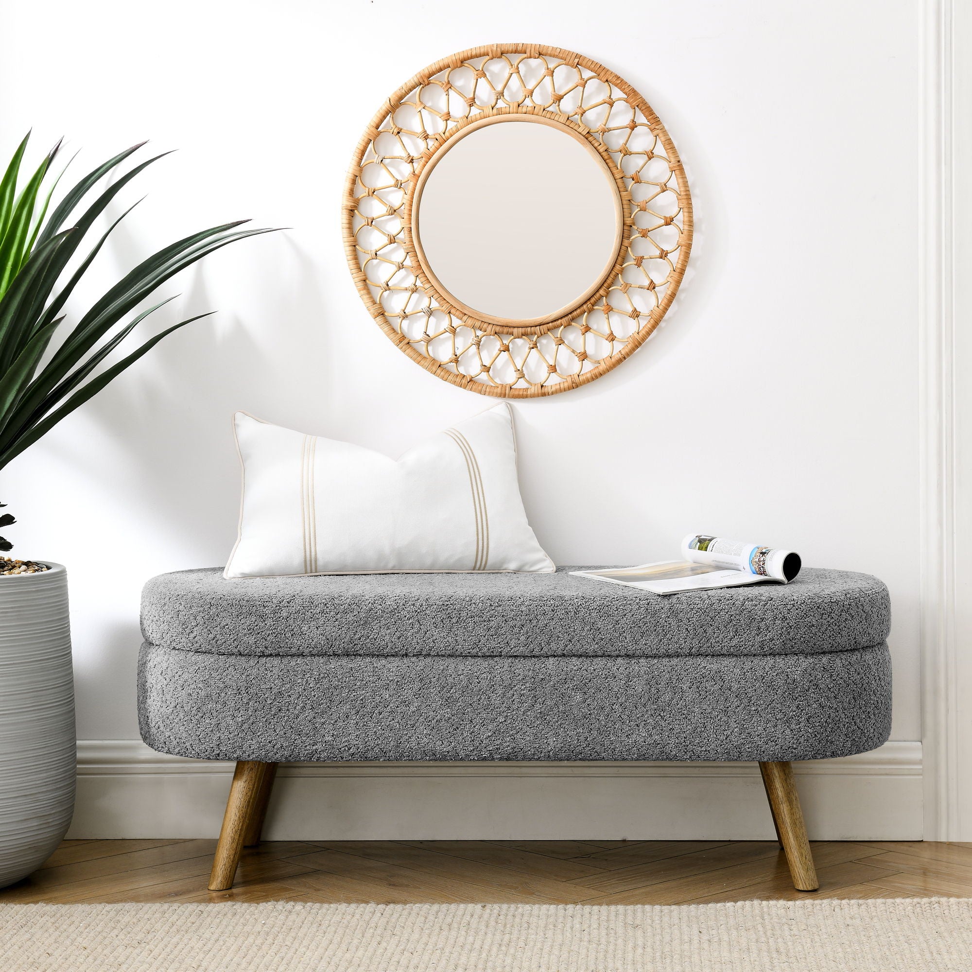 Ottoman Oval Storage Bench With Rubber Wood Legs