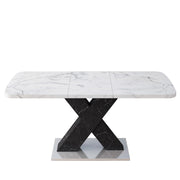 Rectangle Dining Table With Stretchable Top, X Shape Mdf Legs With Steel Base - White / Black