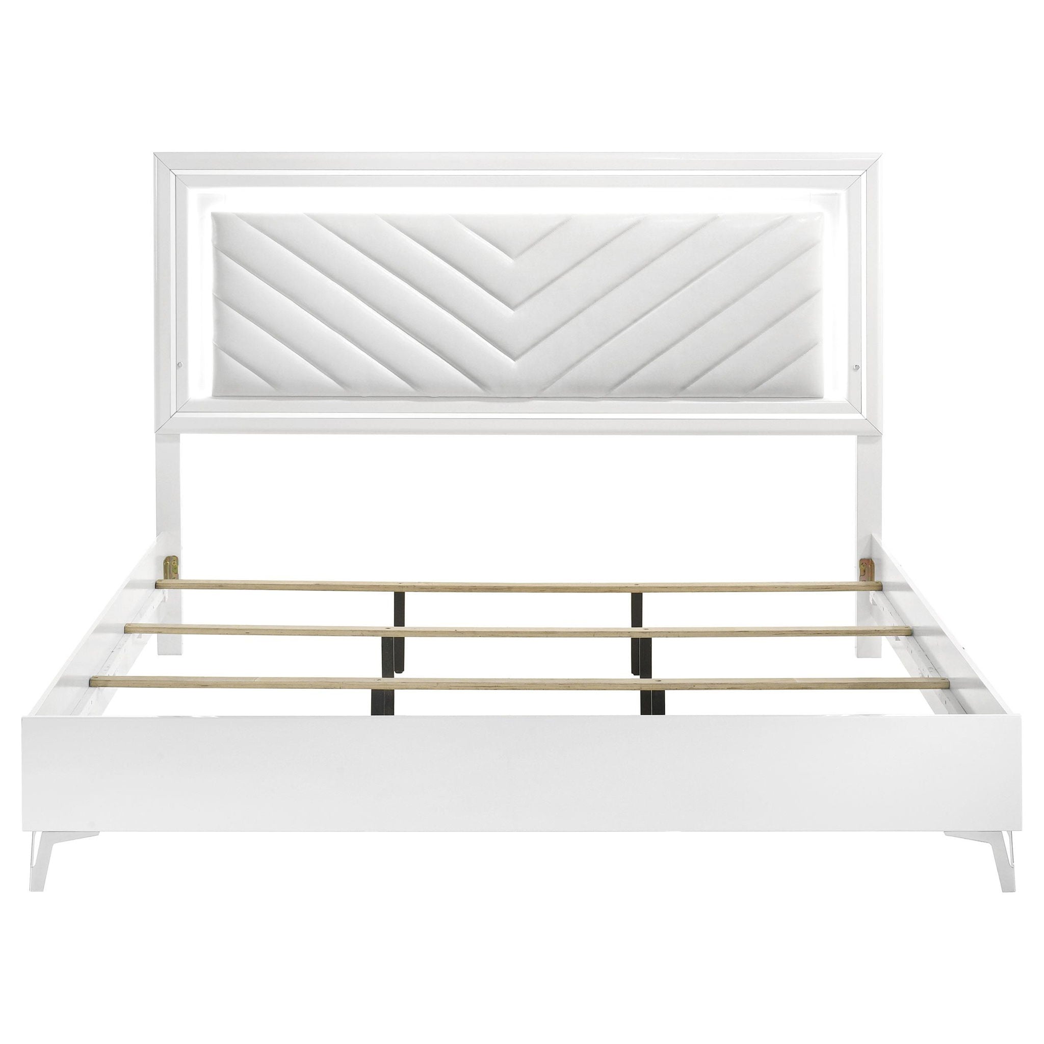 Cassia Eastern King LED Panel Bed White High Gloss