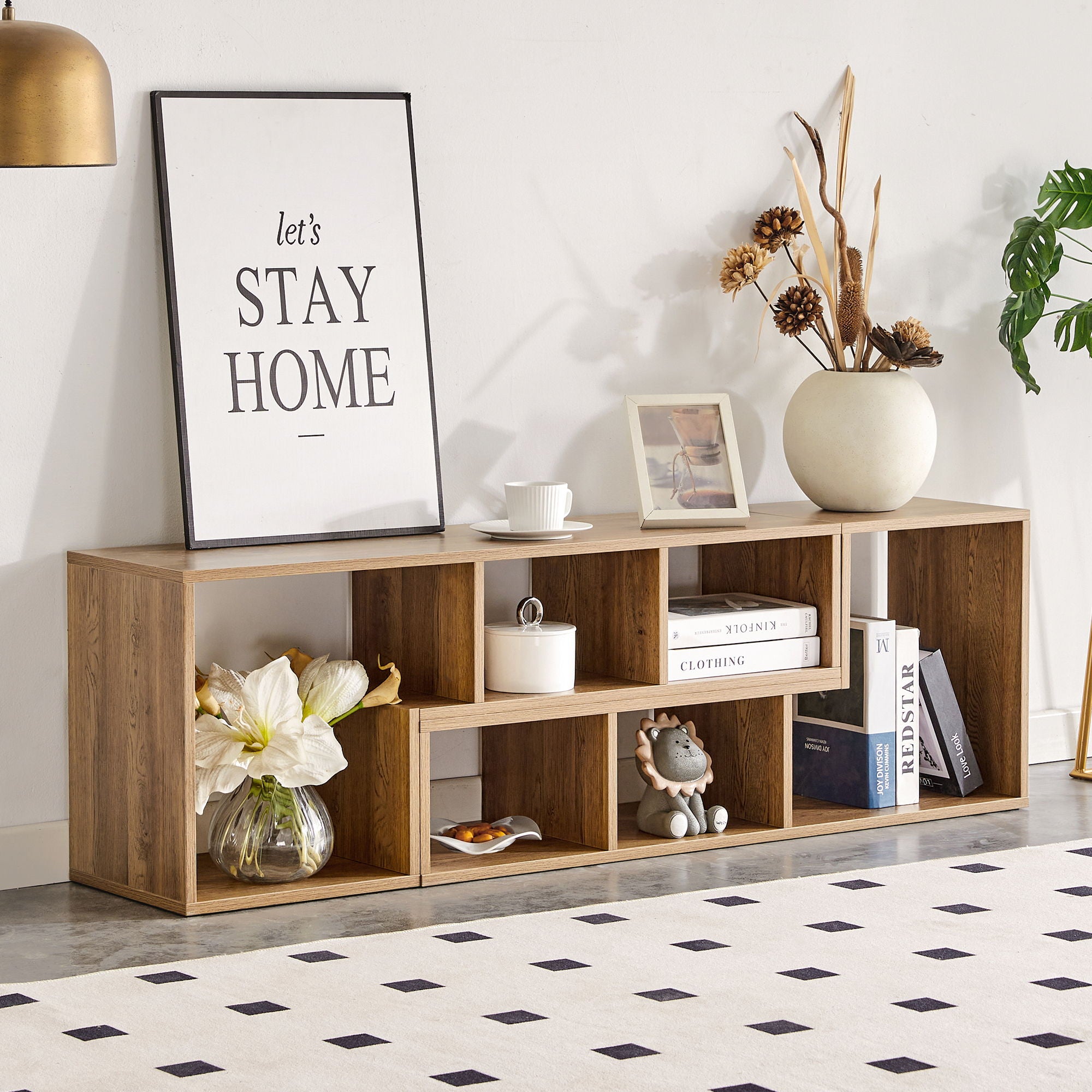 Minimalist Cube TV Stand With Adjustable Open Storage Shelves