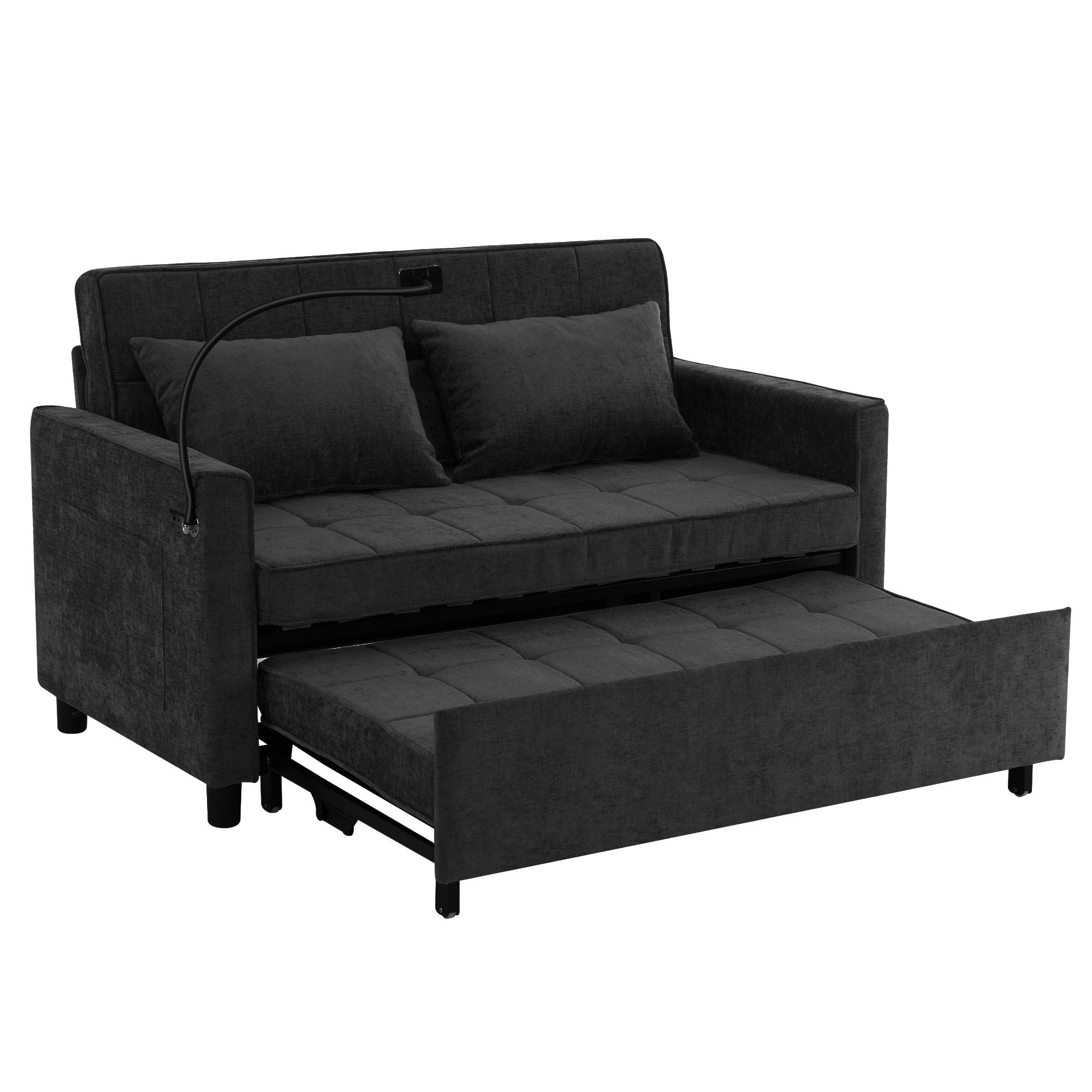 Loveseat Sofa Bed Sleeper With Reversible Backrest, Side Pockets, USB Ports, Phone Holder